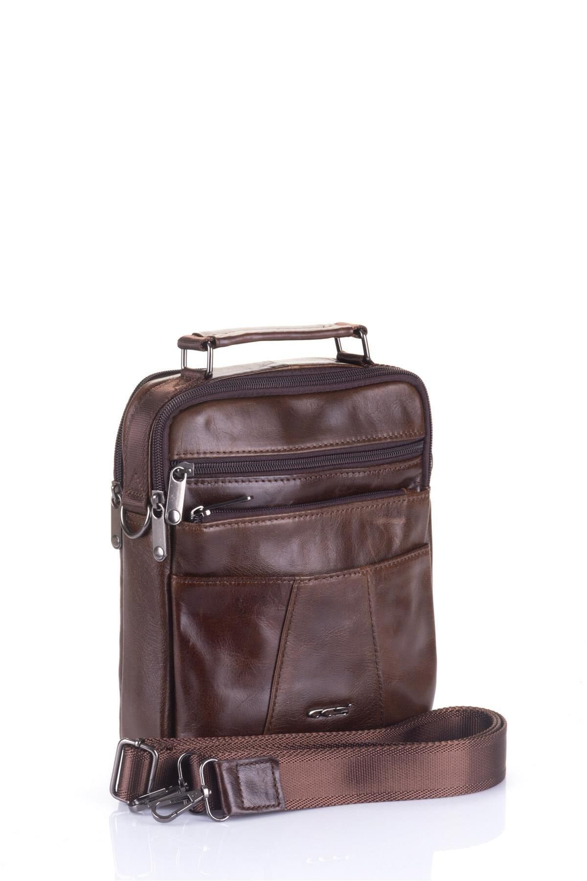 Ççs 31007 Hakiki Deri Uzun Askılı El Çantası Kahverengi