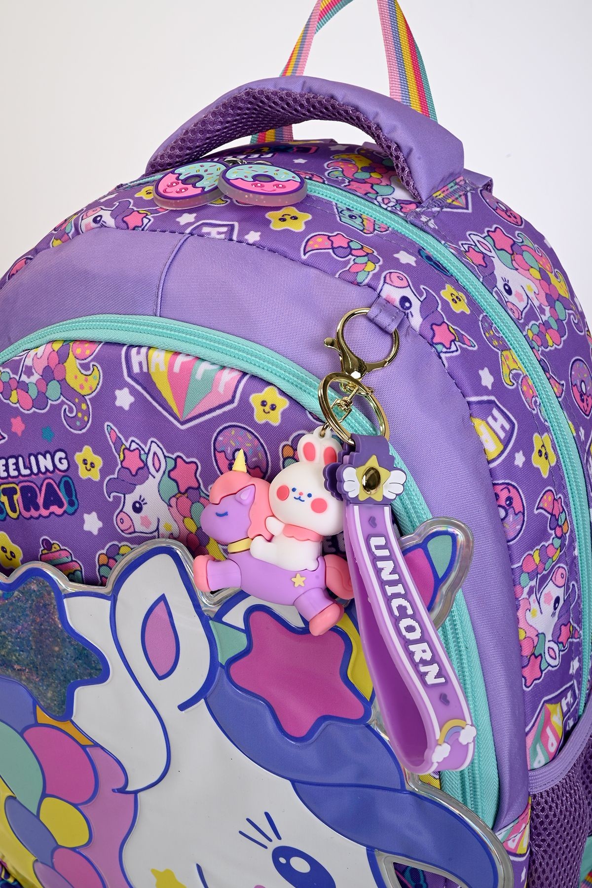Mu-5719 Unicorn Desenli Okul Çanta Seti 3'lü – Sırt Çantası, Beslenme Çantası ve Kalemlik