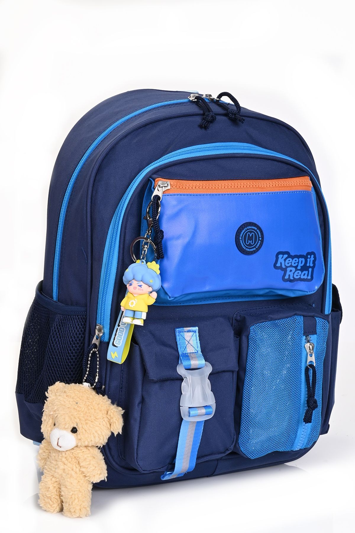 Mu-5947 Deep Blue Okul Çanta Seti 3'lü – Sırt Çantası, Beslenme Çantası ve Kalemlik