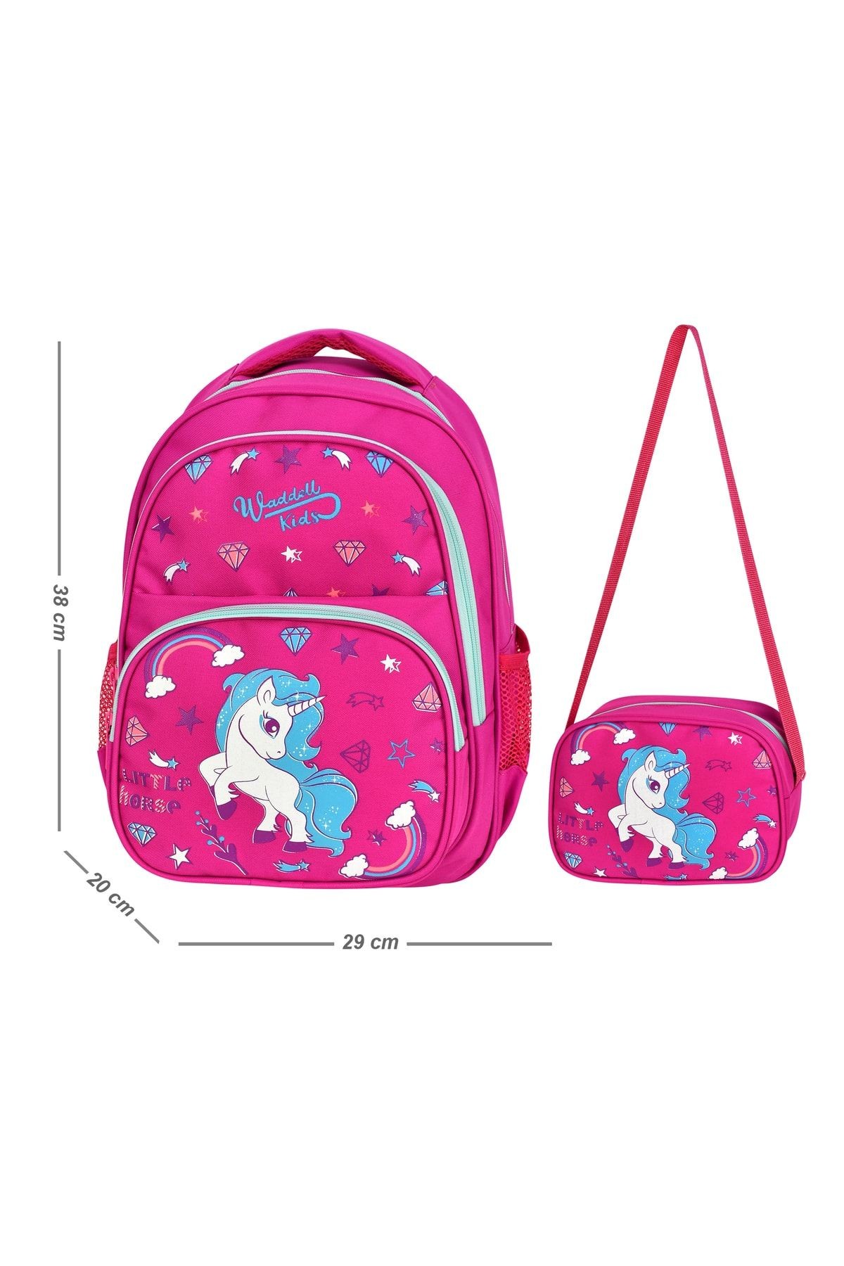 Lisansı Pembe Unicorn Desenli Ilkokul Sırt Çantası Ve Beslenme Çantası