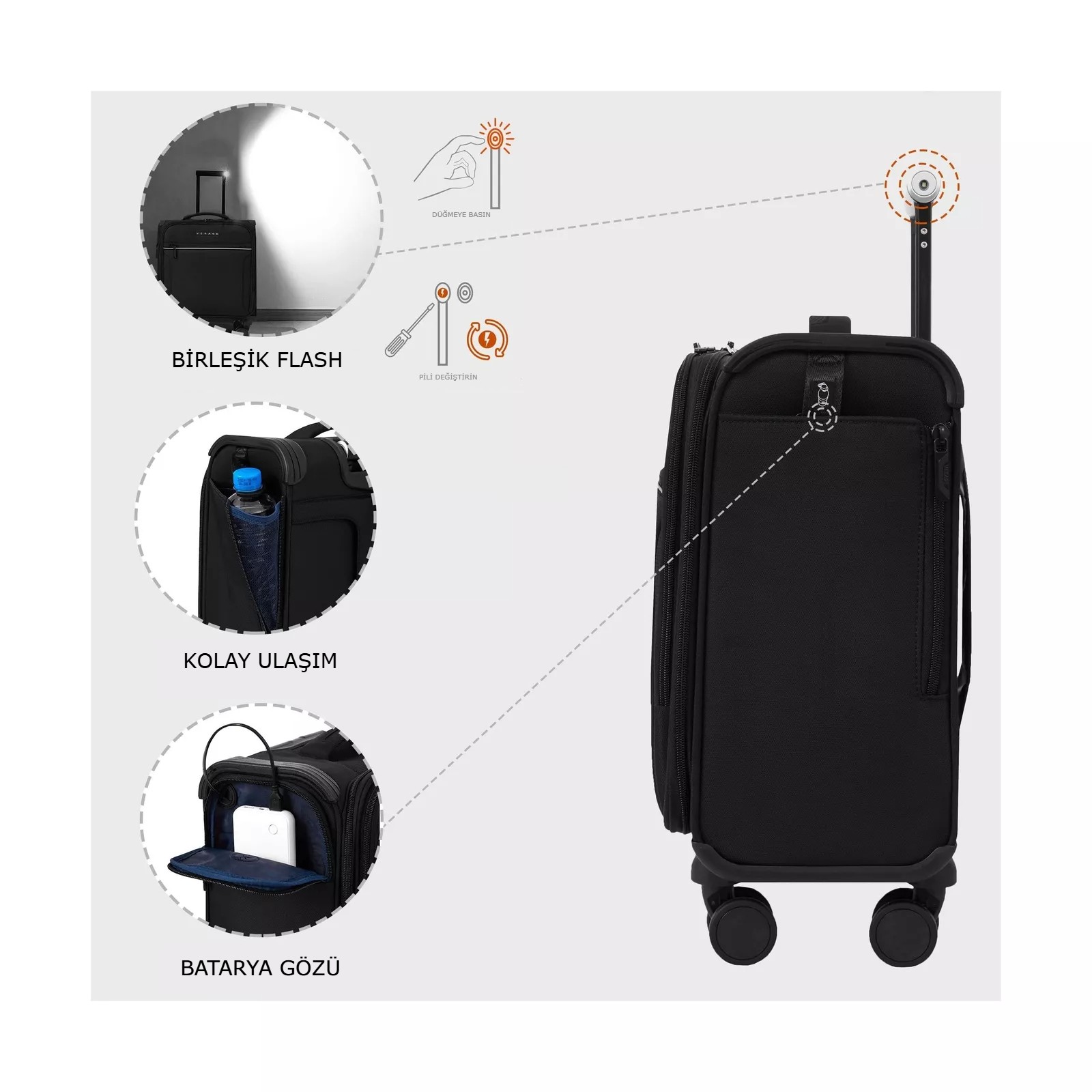 Verage Gm21002 Kabin Boy Valiz 4 Tekerlekli Kumaş Valiz 20" Lacivert El Bagajı