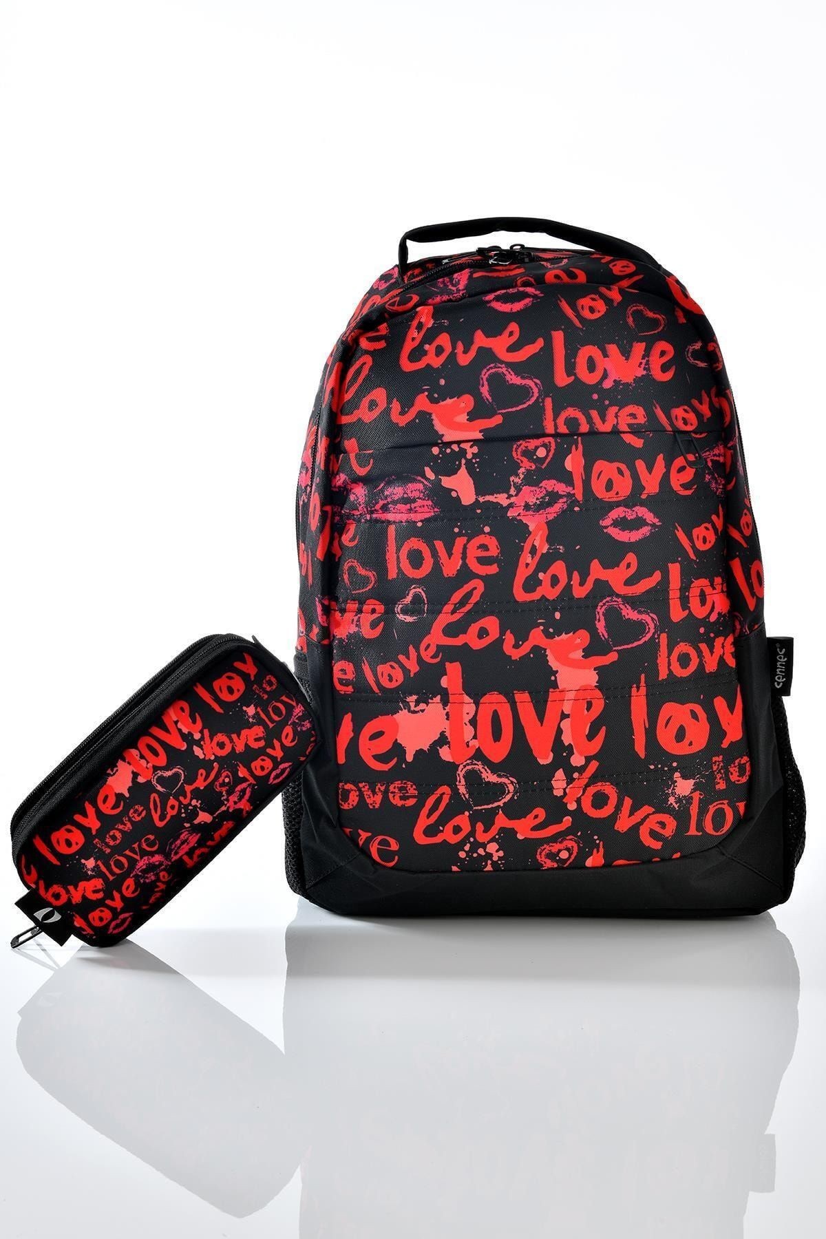 887 Love Desenli Okul Sırt Çantası Kalemlikli Set