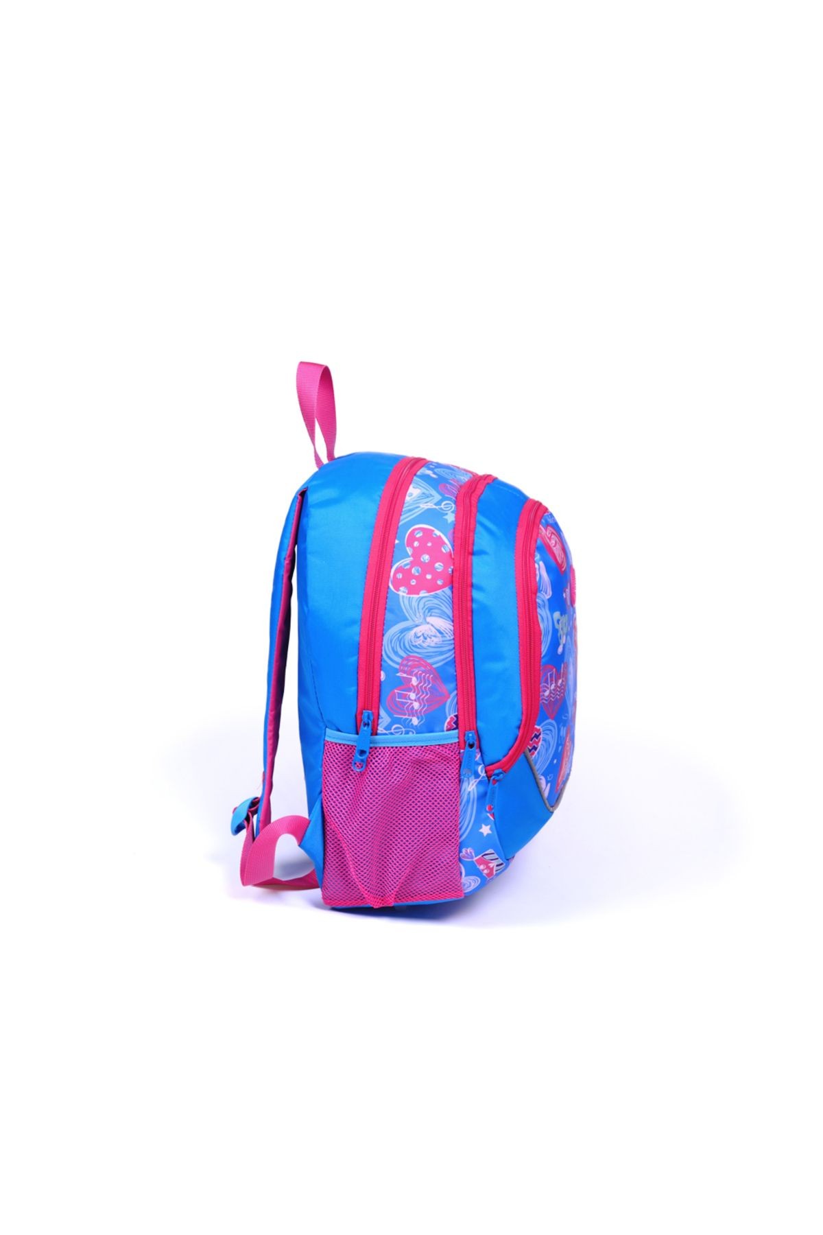 Kız Çocuk Mavi & Pembe Kalp Desenli Sırt Çantası (13973-