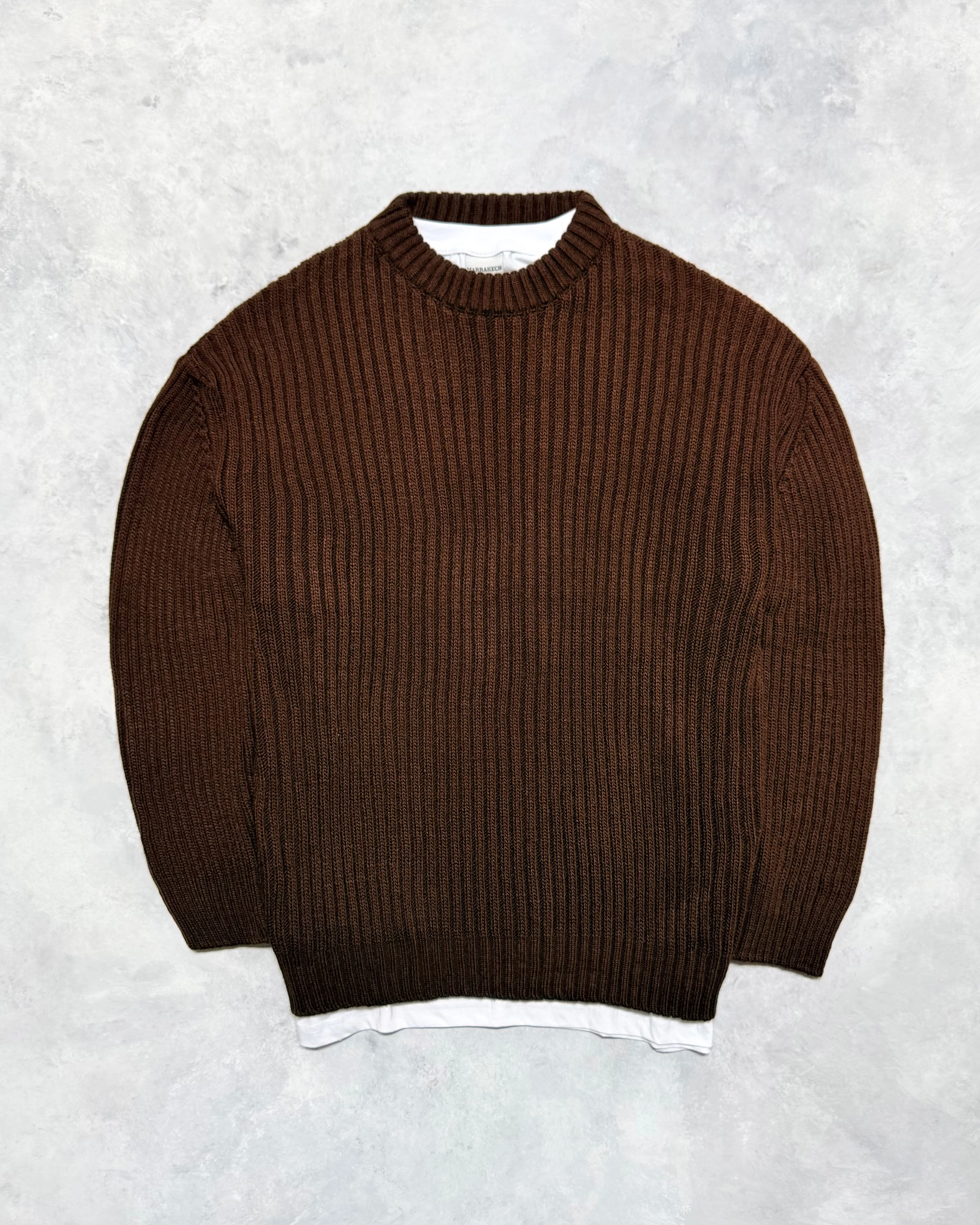 Premium Bisiklet Yaka Şeritli Kazak - Kahve