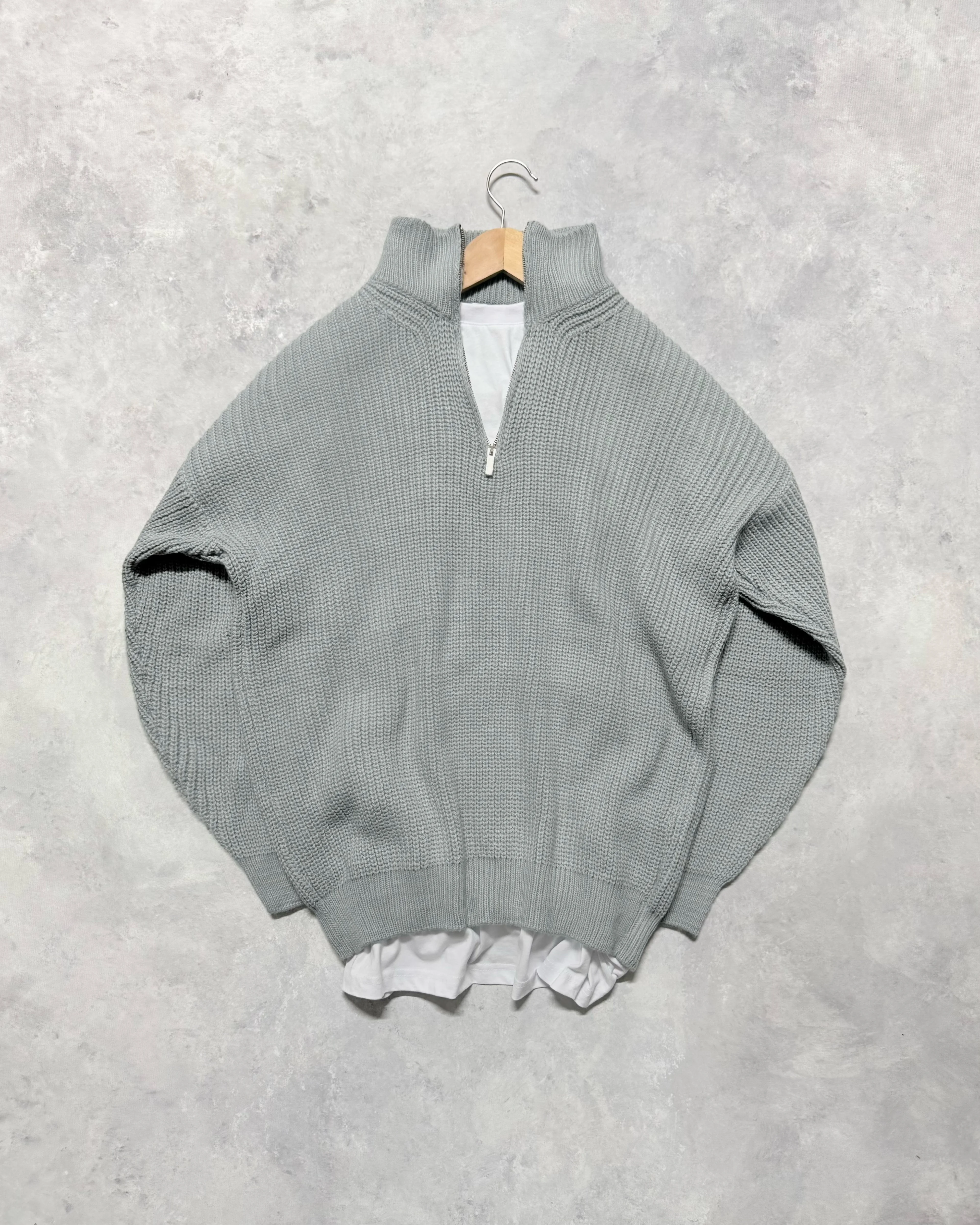 Premium Yarım Fermuar Triko Kazak - Gri