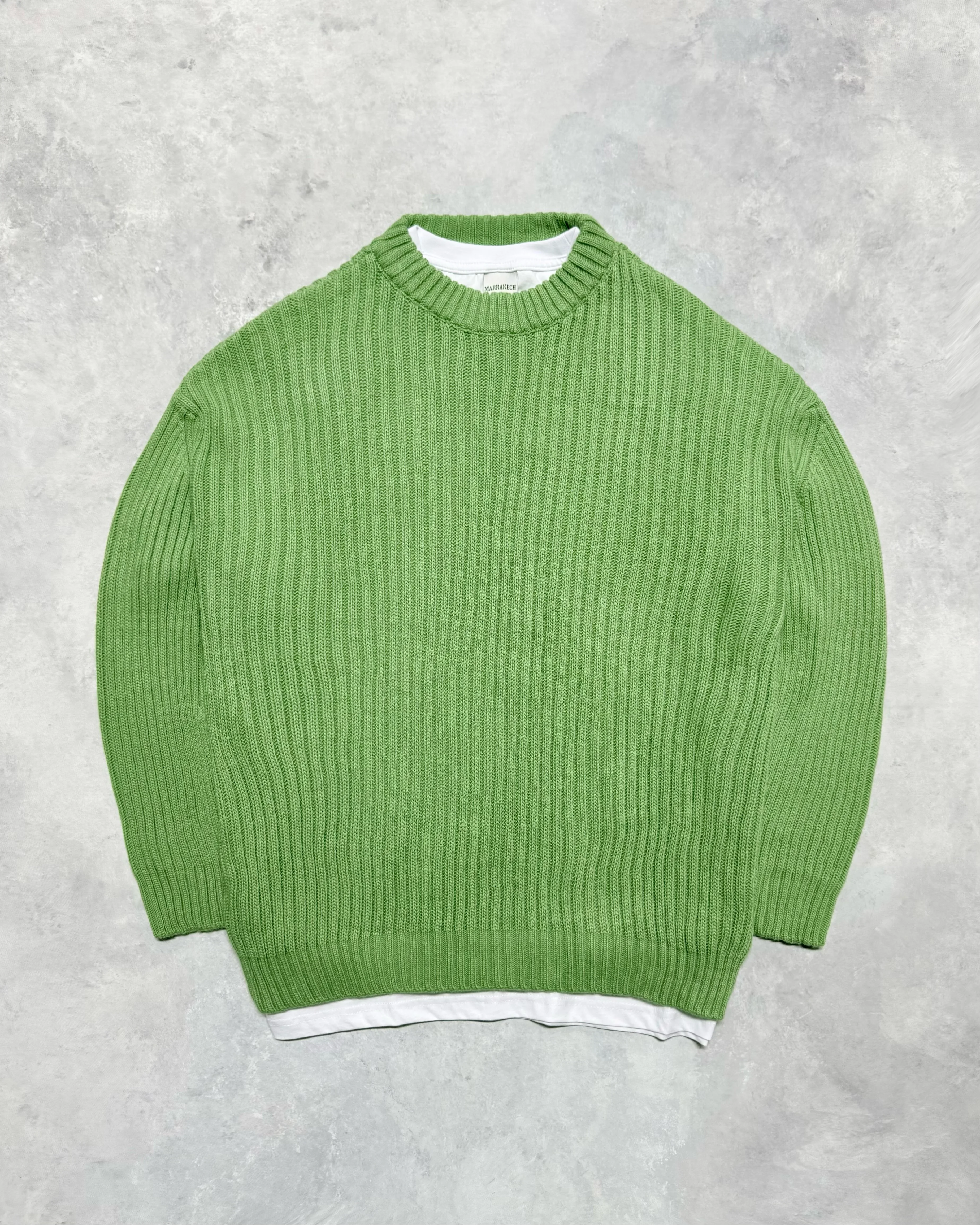 Premium Bisiklet Yaka Şeritli Kazak - Yeşil