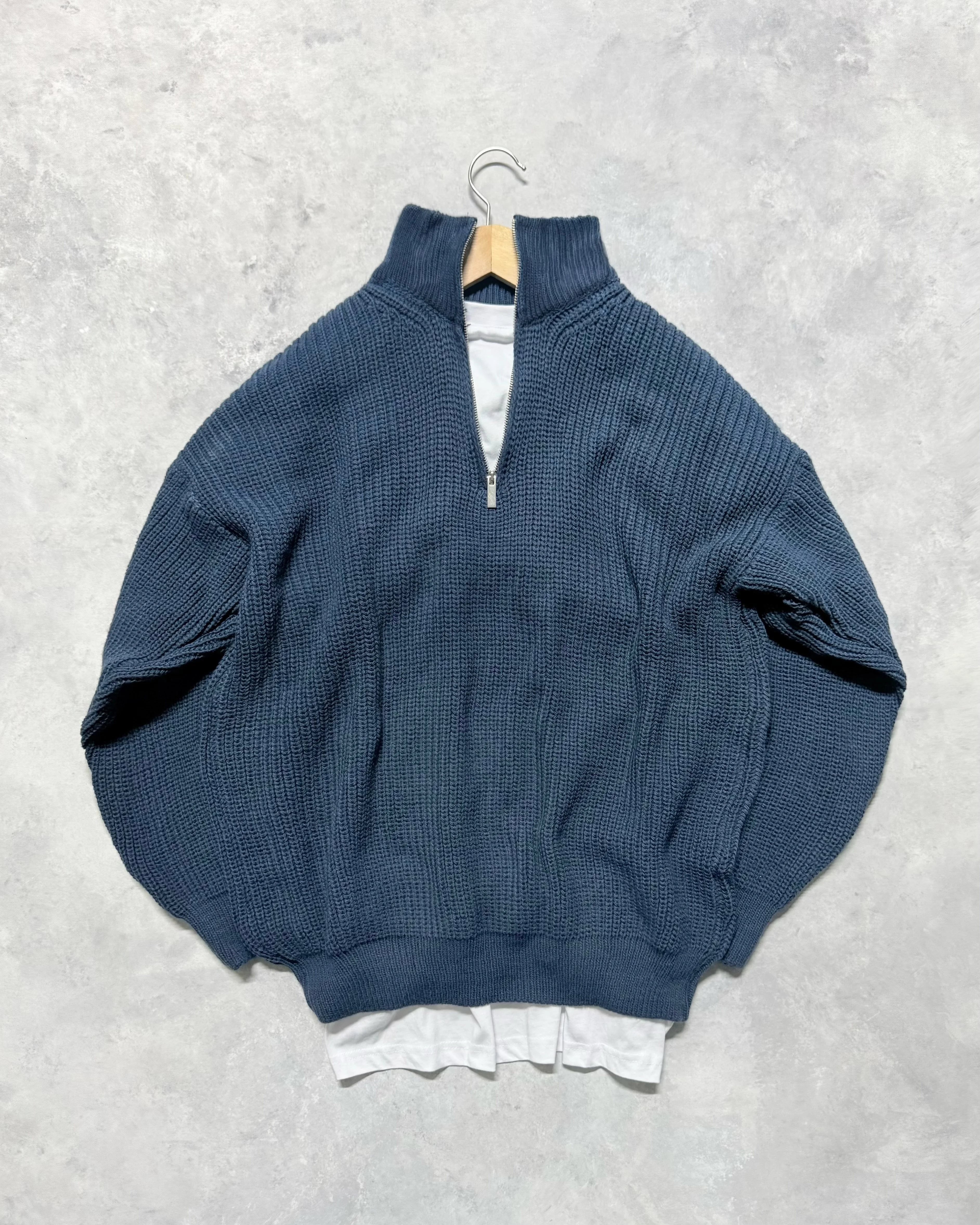 Premium Yarım Fermuar Triko Kazak - İndigo