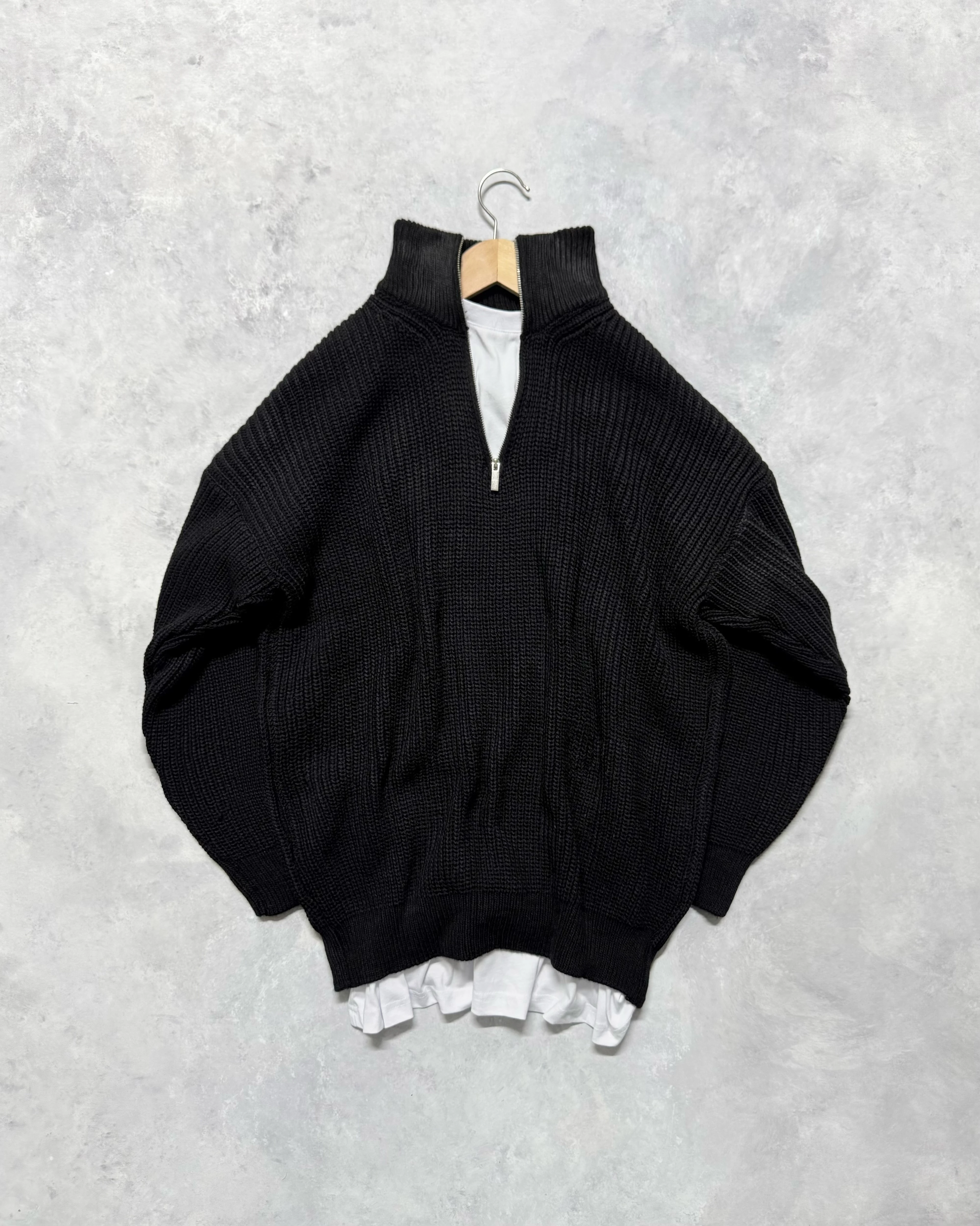 Premium Yarım Fermuar Triko Kazak - Siyah