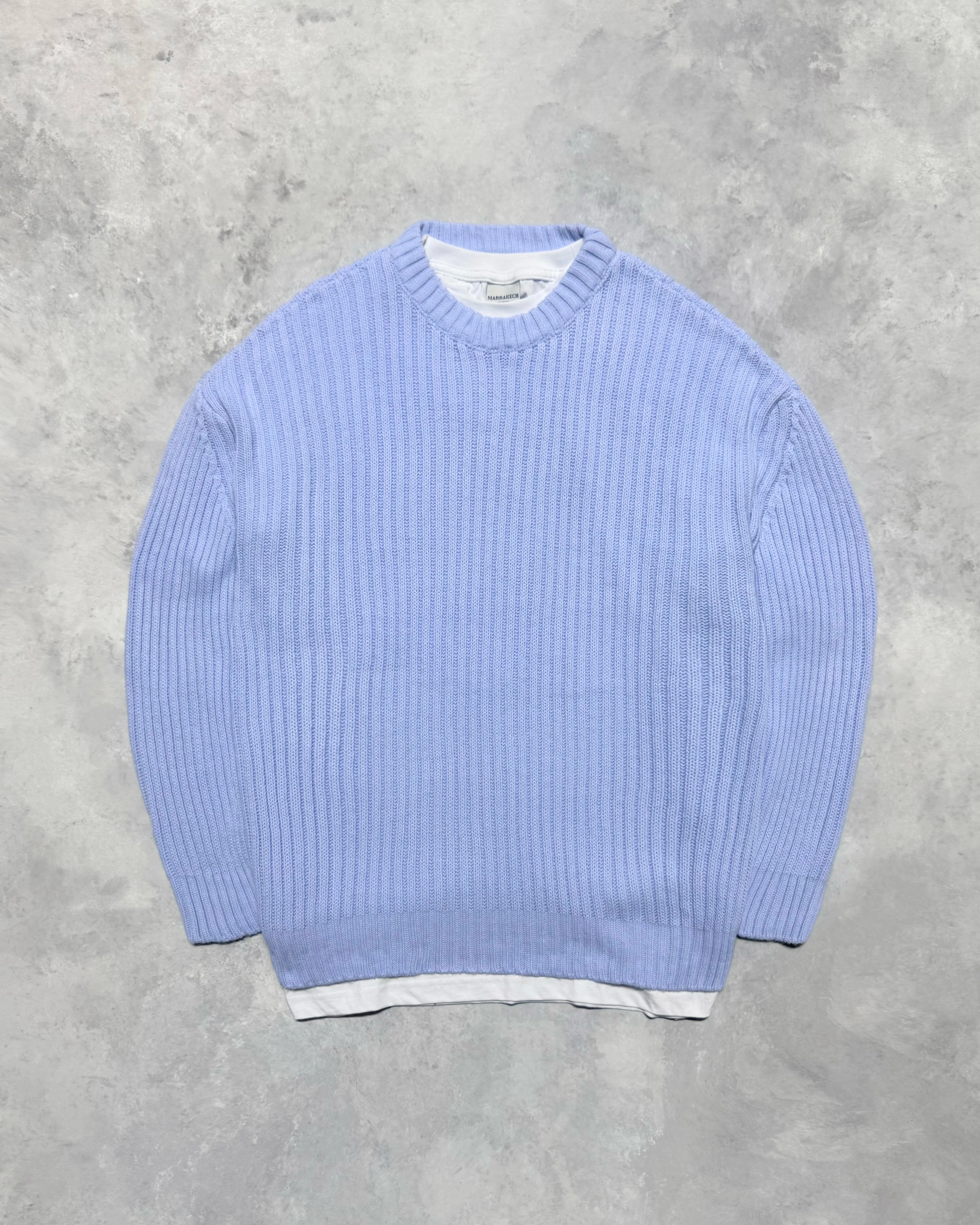 Premium Bisiklet Yaka Şeritli Kazak - Bebe Mavisi