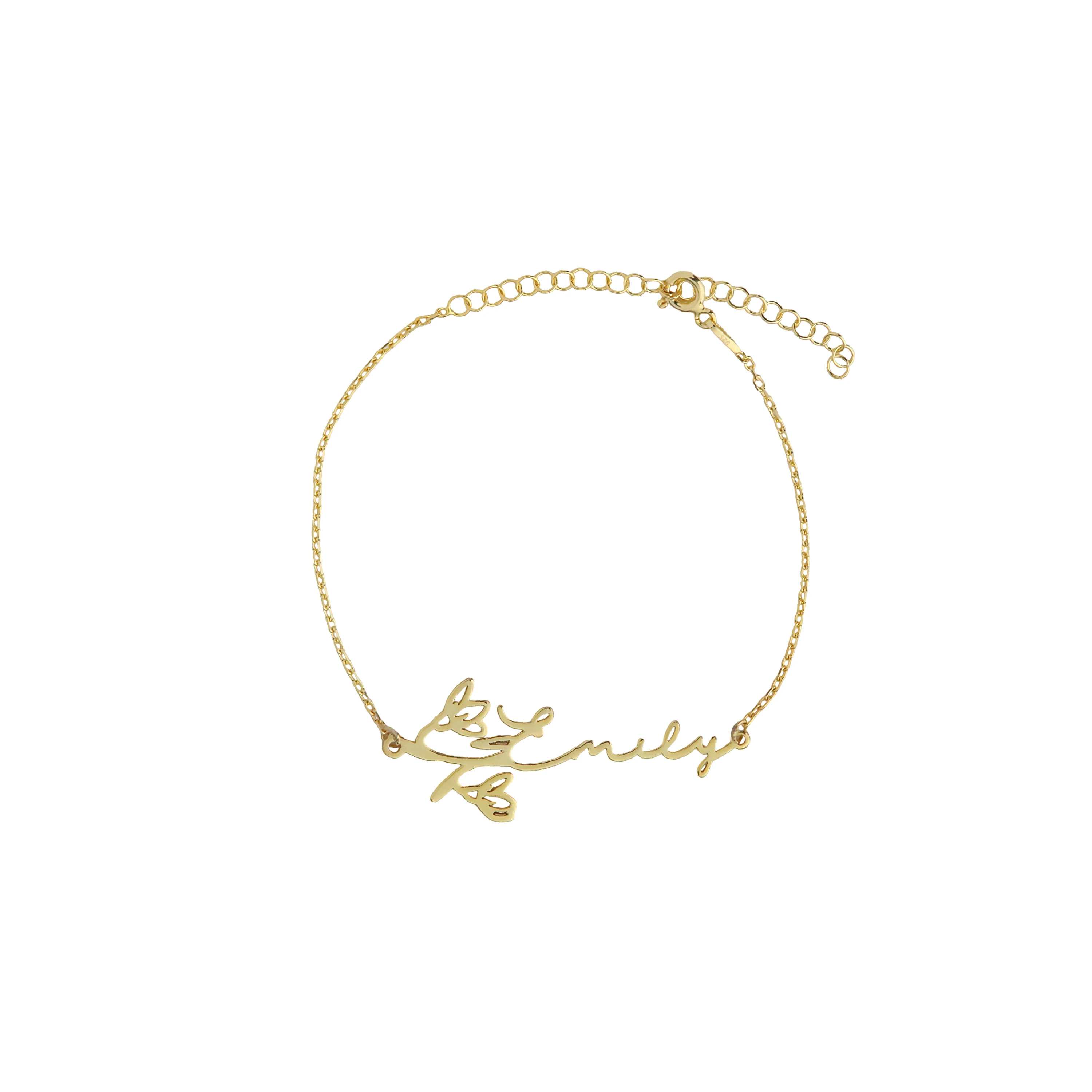 Gümüş Çiçekli İsim Bileklik