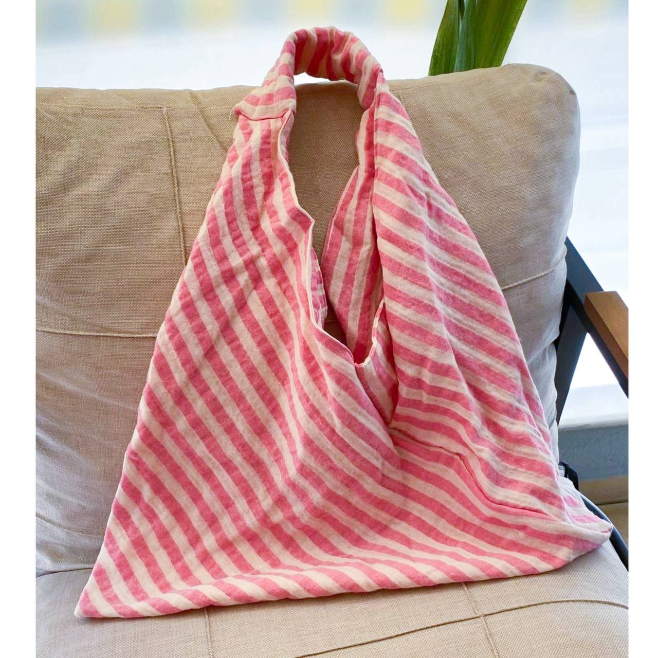 Pembe Çizgili Tote Çanta 