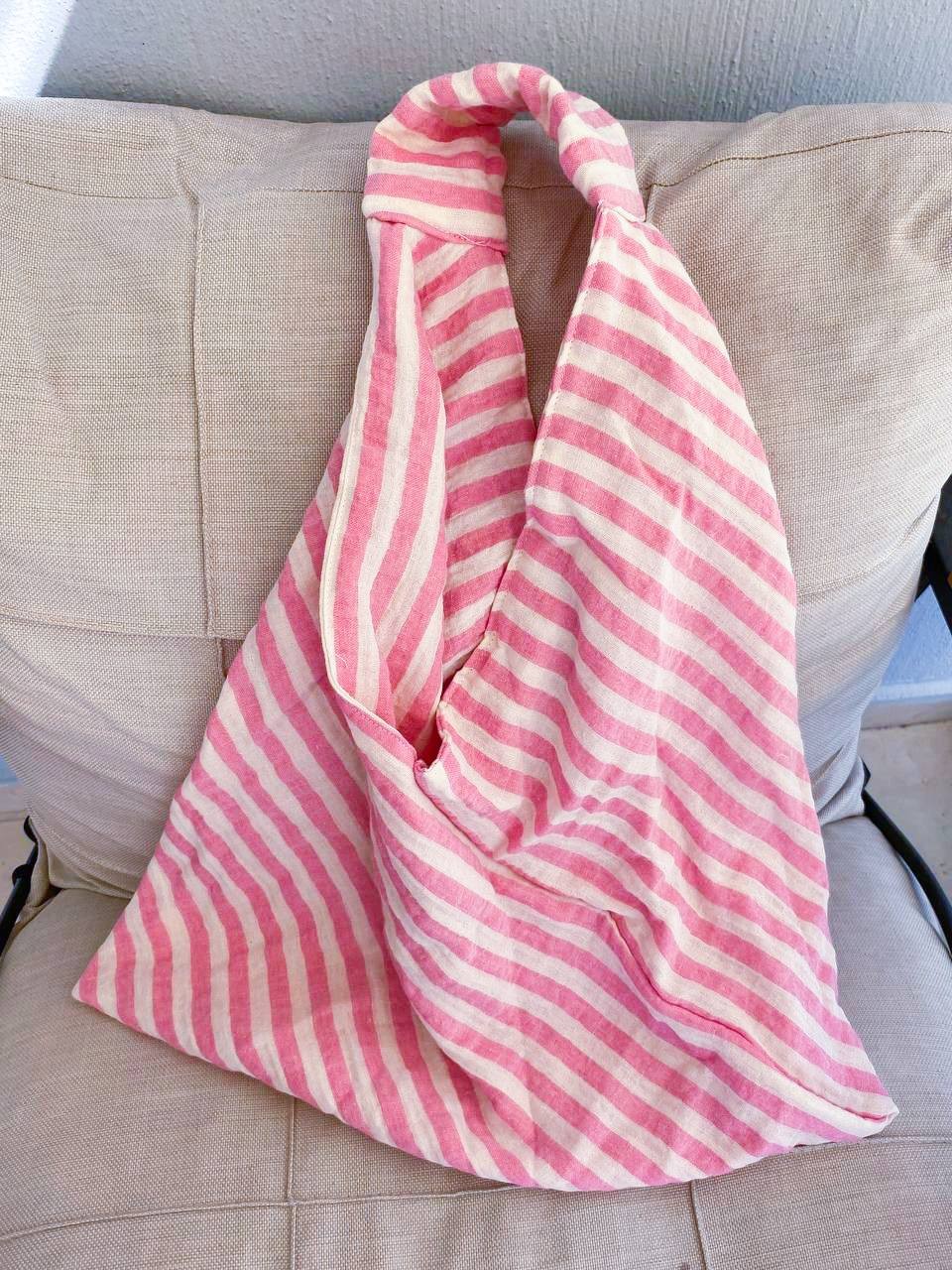 Pembe Çizgili Tote Çanta 