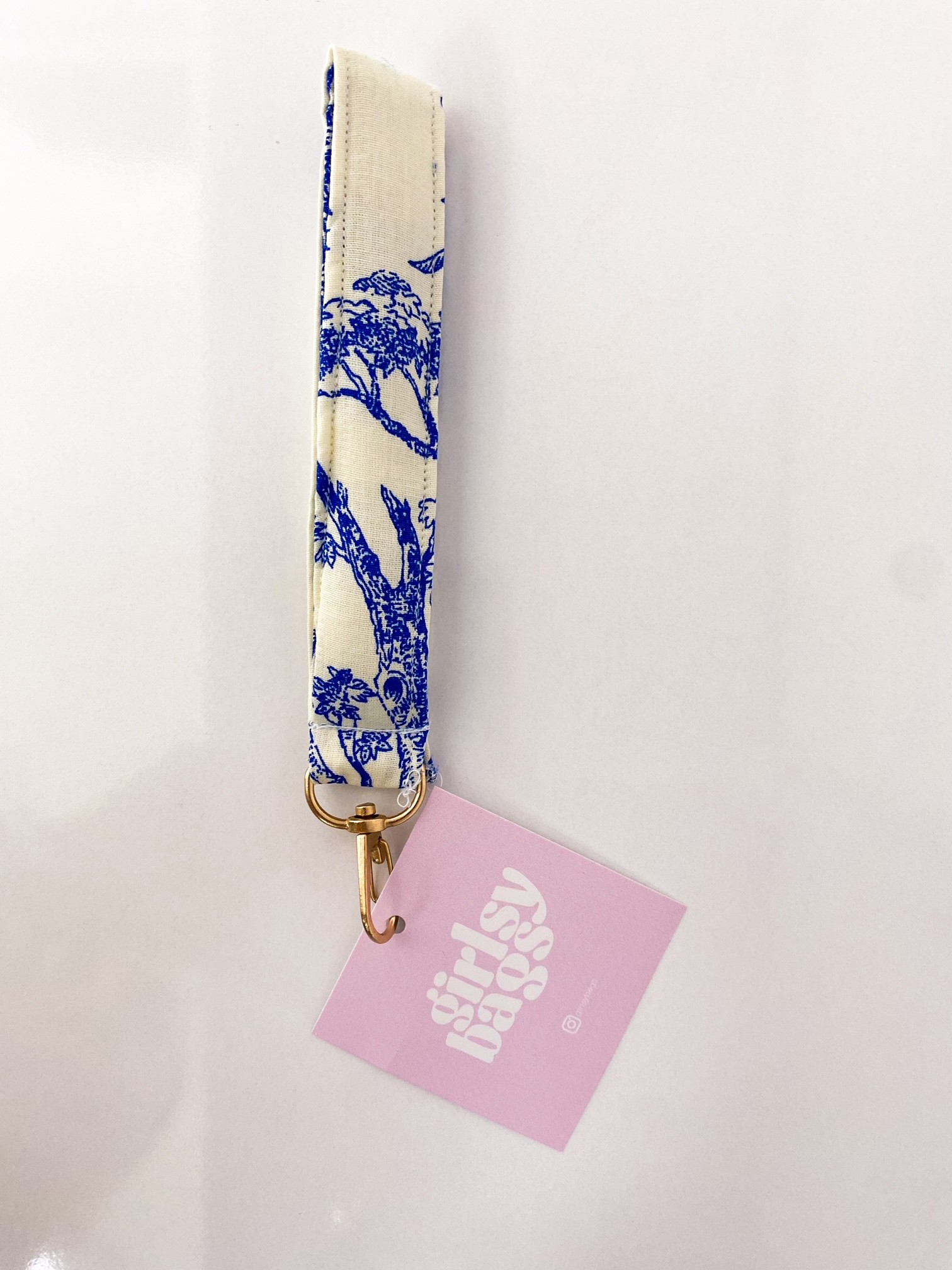 Wristlet Keychain - Blue Toile 