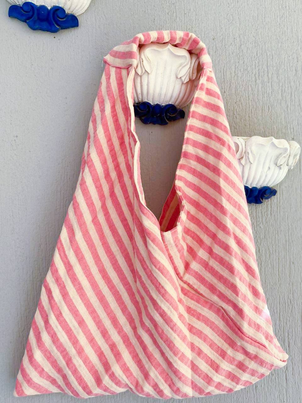Pembe Çizgili Tote Çanta 