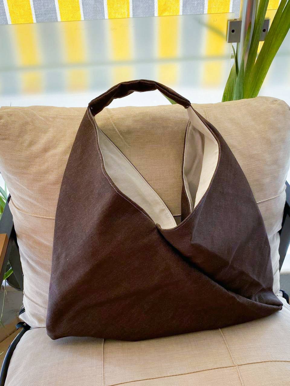 Kahverengi Kot Kumaş Tote Çanta 