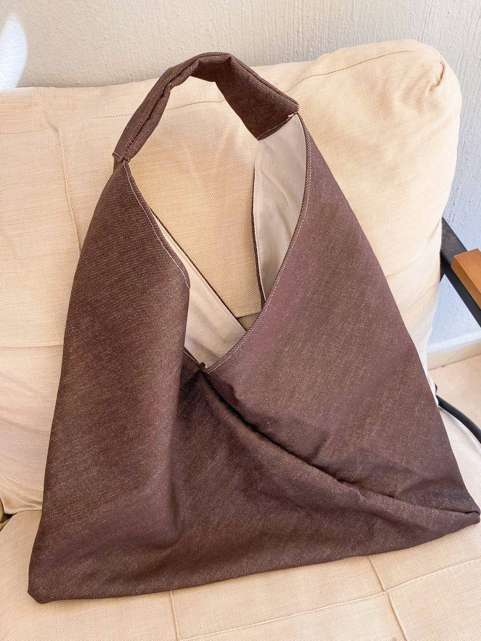 Kahverengi Kot Kumaş Tote Çanta 