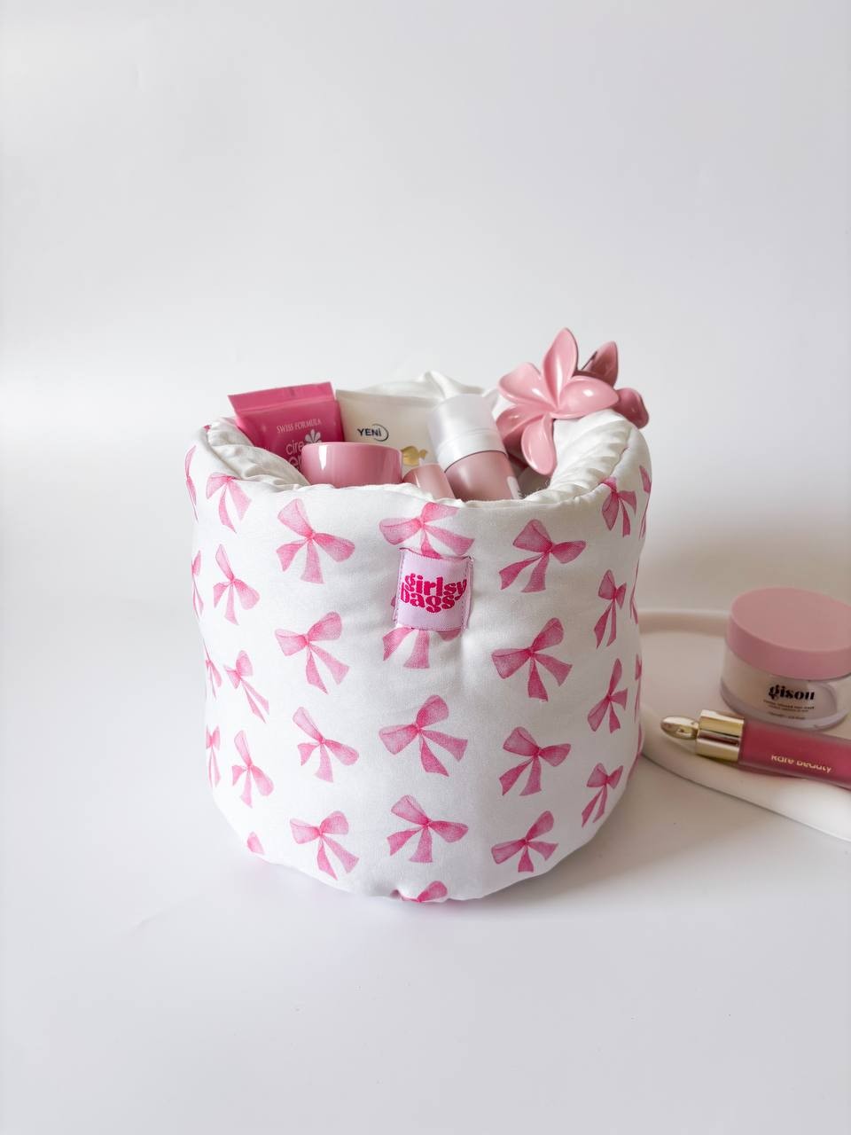 Pink Bows Organizer Sepet / Dolap İçi Masa Üstü Düzenleyici 