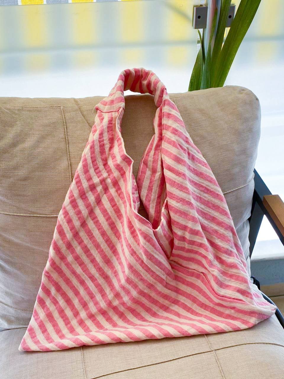 Pembe Çizgili Tote Çanta 