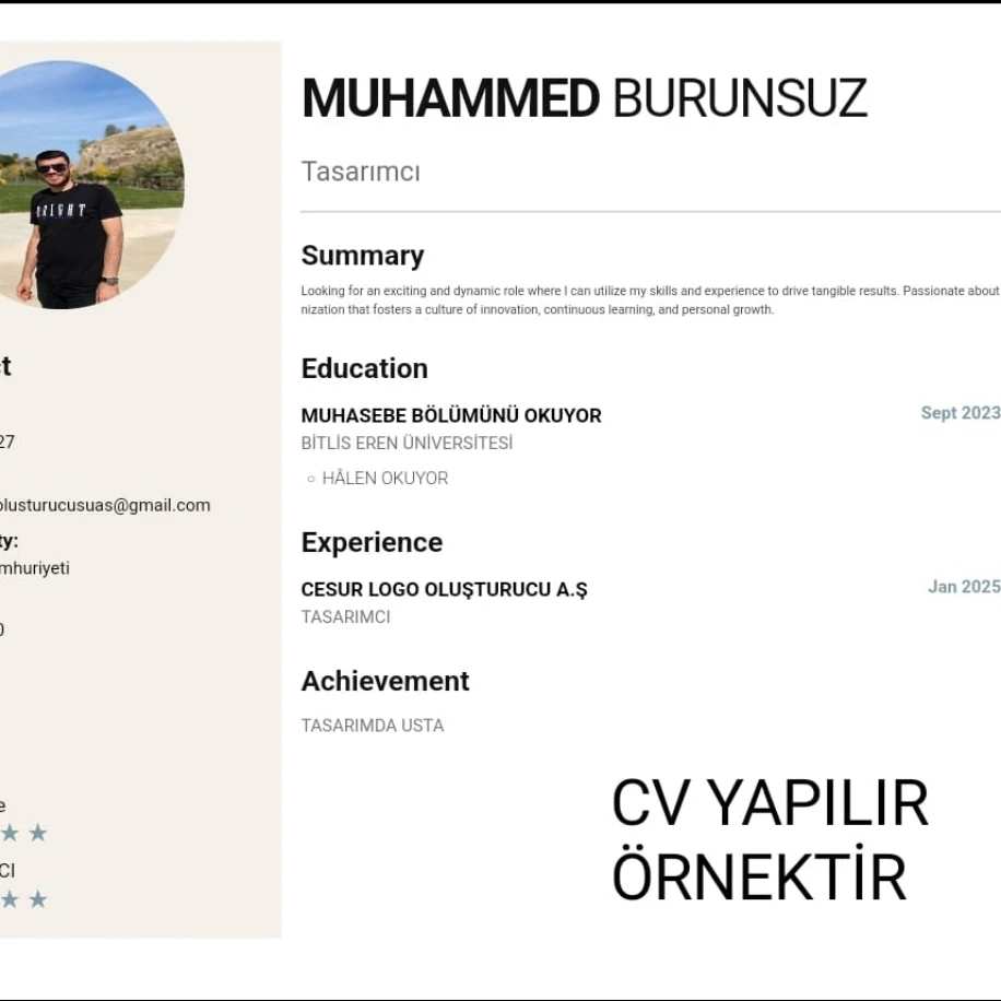 KİŞİYE ÖZEL CV HAZIRLANIR