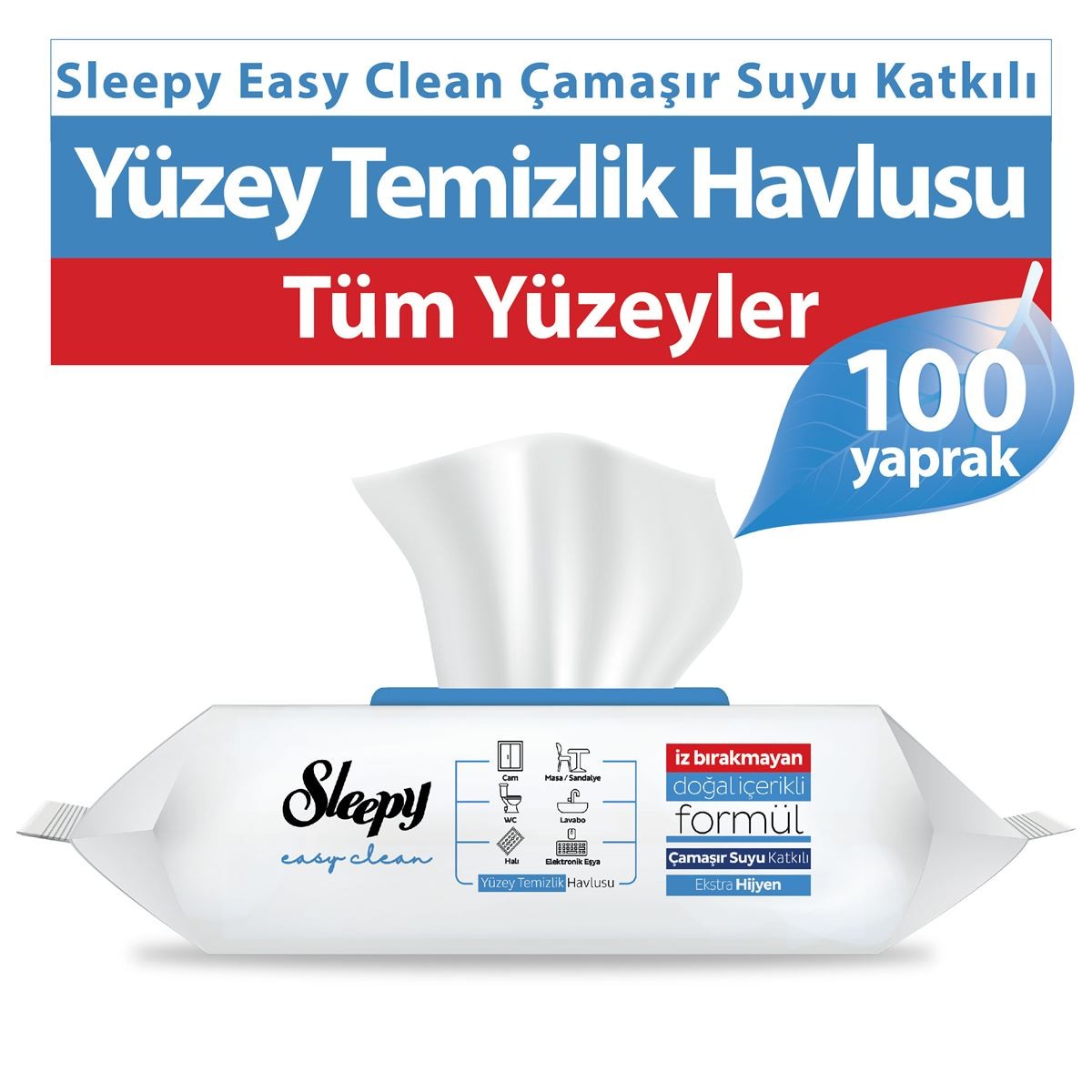 Sleepy Easy Clean Çamaşır Suyu Katkılı Yüzey Temizlik Havlusu 100 Adet