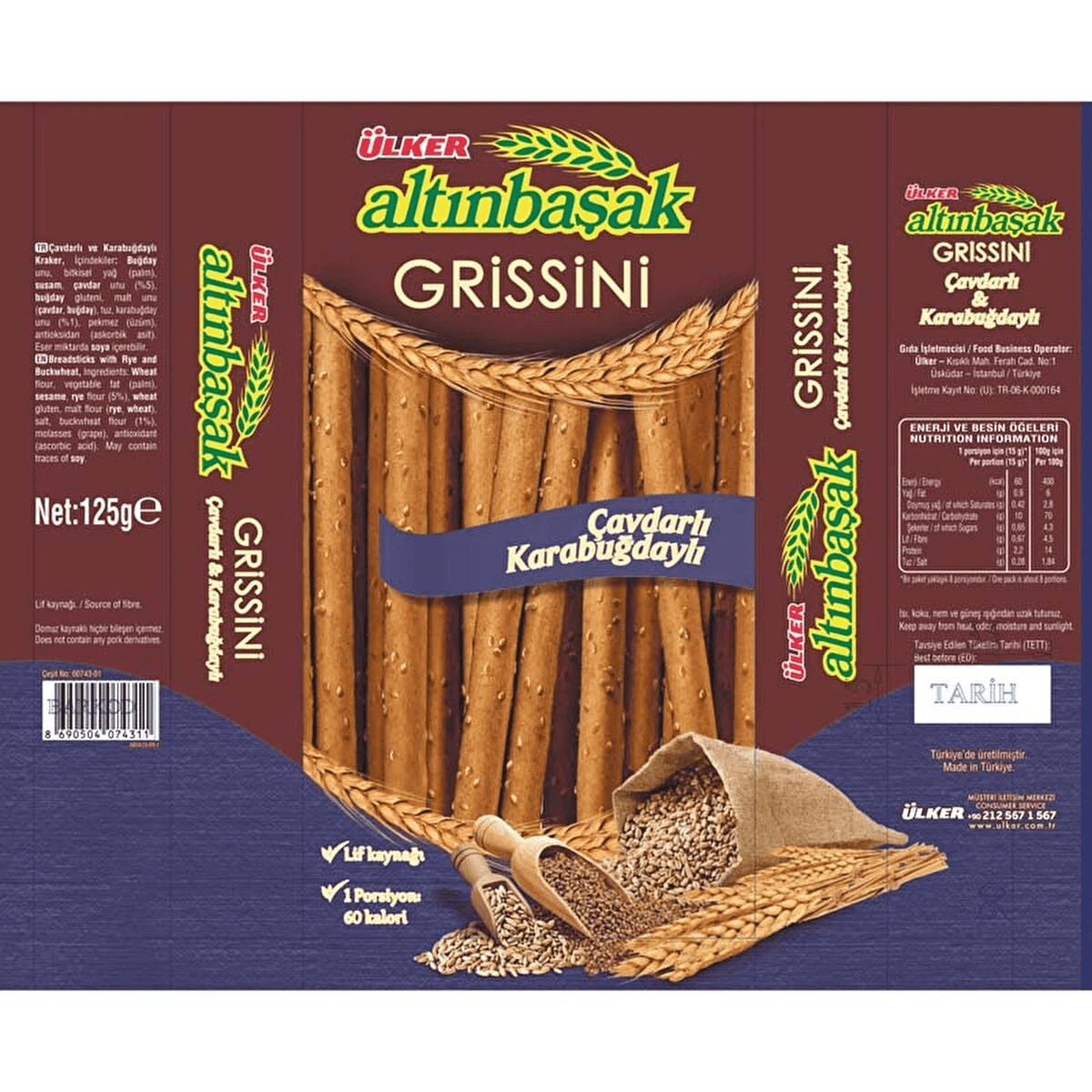 Ülker Altınbaşak Grissini Çavdarlı Karabuğdaylı Kraker 125 Gr 12'li