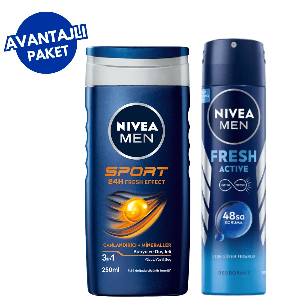 Nivea Men Fresh Active Erkek Deodorant 150 ML + Nivea Men Sport Duş Jeli 250 ML