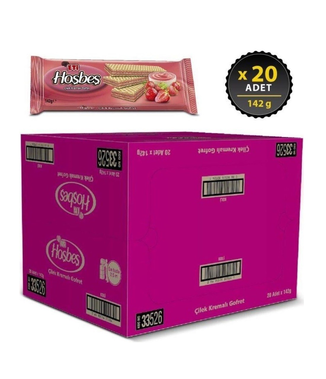 Eti Hoşbeş Çilek Kremalı Gofret 142 Gr 20'li