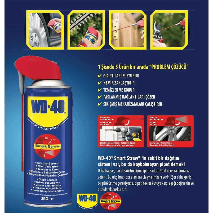 WD-40 Kaybolmayan Pipetli Çok Amaçlı Pas Sökücü Ve Koruyucu Sprey 350 Ml