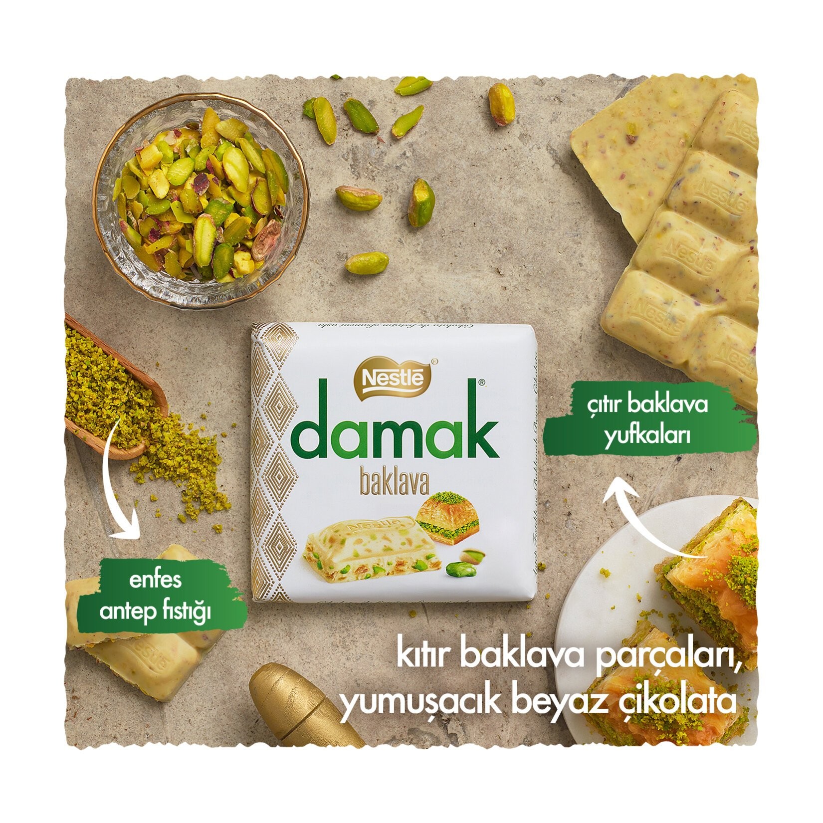 Nestle Damak Baklava Antep Fıstıklı Ve Baklavalı Beyaz Çikolata 60 Gr 6'lı