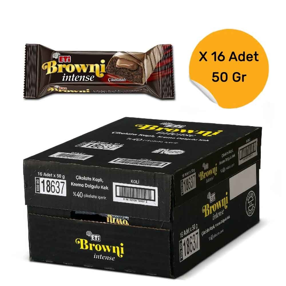 Eti Browni İntense Çikolata Kaplı Krema Dolgulu Kek 50 Gr 16 Adet