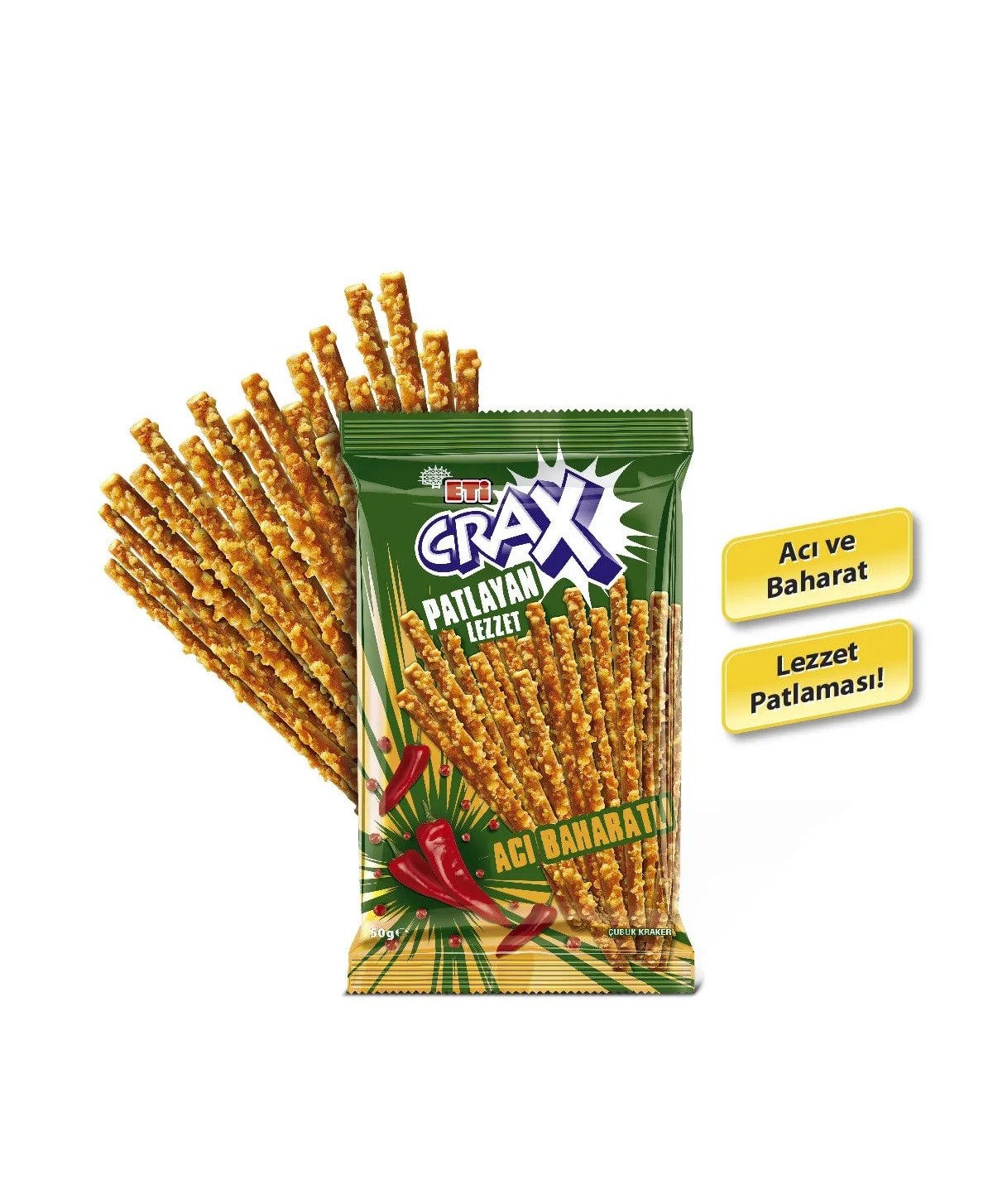 Eti Crax Patlayan Lezzet Acı Baharatlı Çubuk Kraker 50 Gr 20 Paket