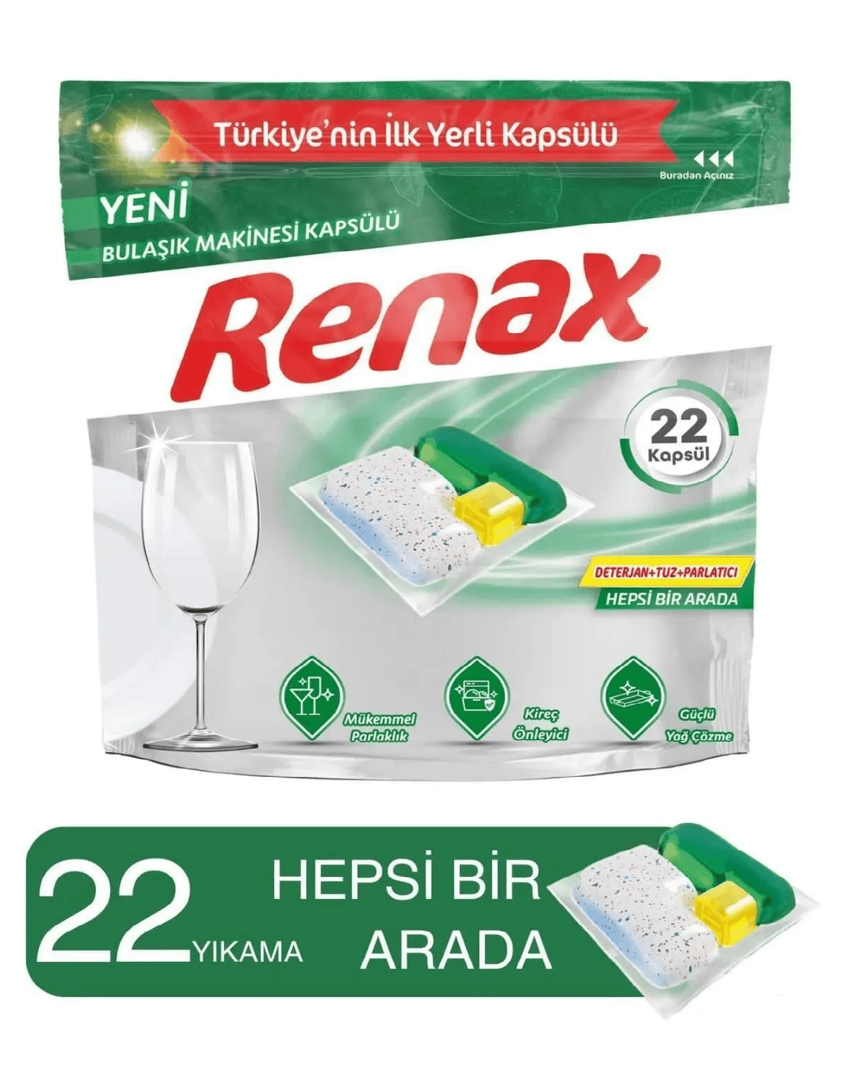 Renax Bulaşık Makinesi Kapsülü Hepsi Bir Arada 22'li