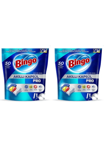 Bingo Akıllı Kapsül Pro Hepsi Bir Arada Bulaşık Mak. Tableti 50'li * 2