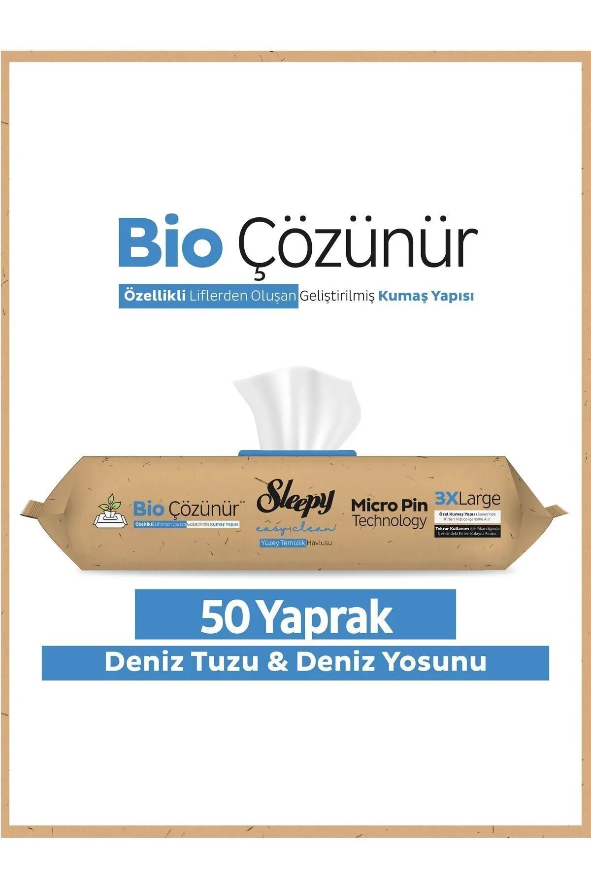 Sleepy Easy Clean Bio Çözünür Deniz Tuzu&Deniz Yosunu Mopa Uyumlu Yüzey Temizlik Havlusu 50 Adet