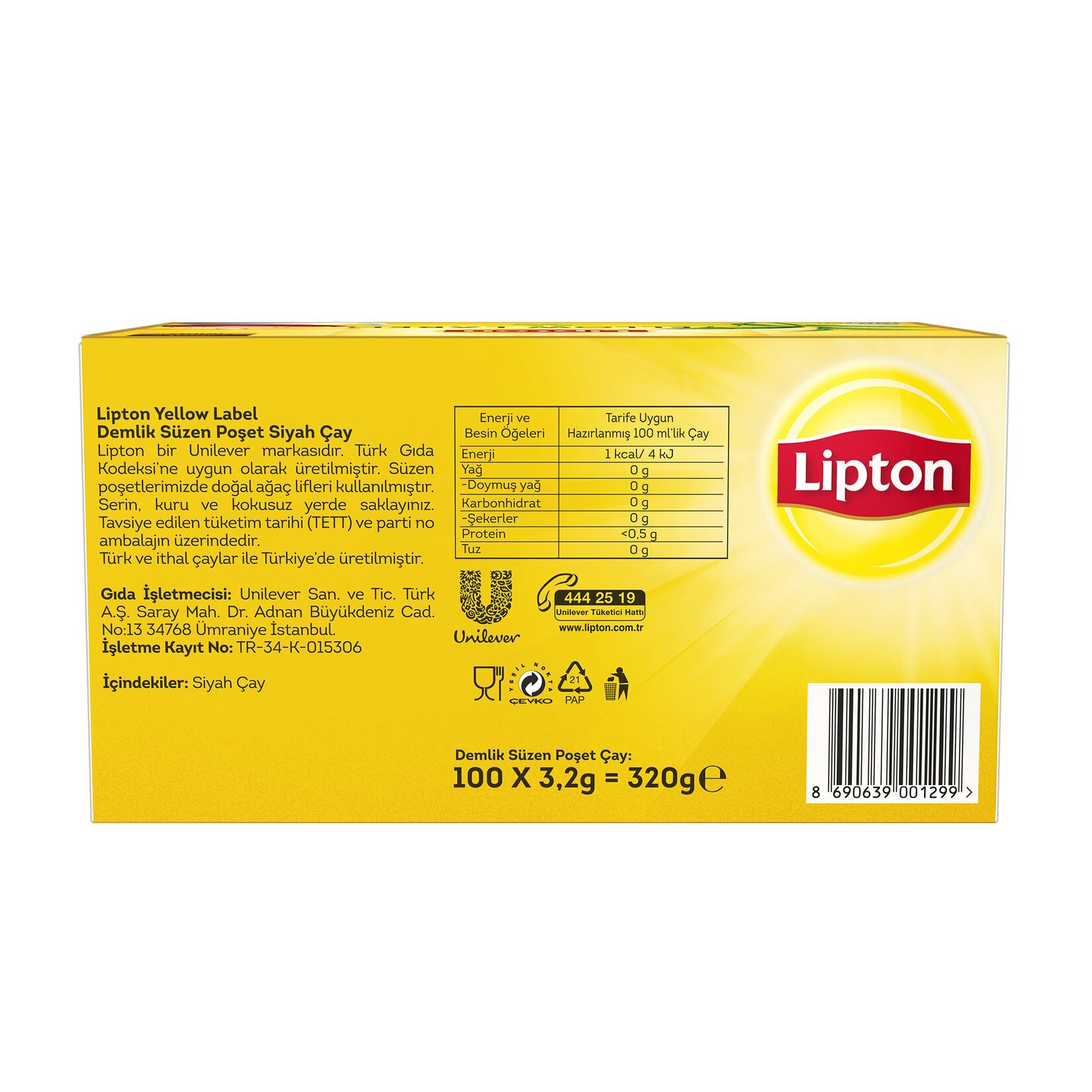 Lipton Yellow Label Demlik Siyah Çay 100 Adet