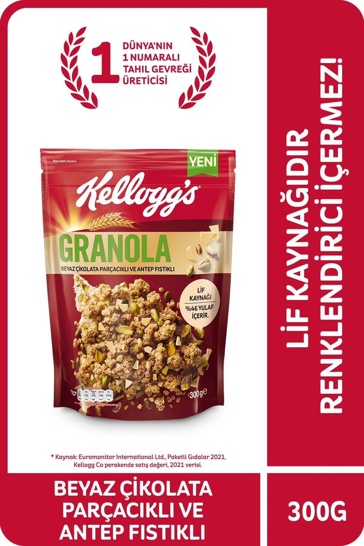 Kellogg's Beyaz Çikolata Parçacıklı Ve Antep Fıstıklı Granola 300 Gr