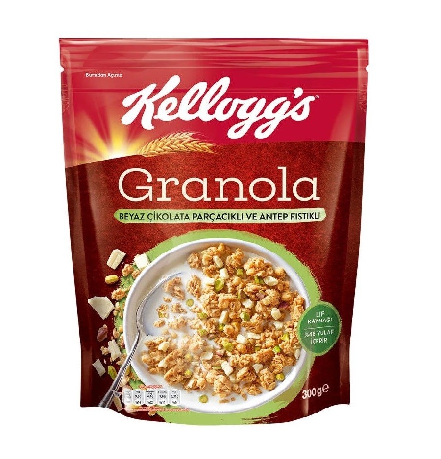 Kellogg's Beyaz Çikolata Parçacıklı Ve Antep Fıstıklı Granola 300 Gr