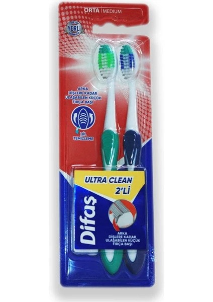 Difaş Ultra Clean Orta 2'li Diş Fırçası