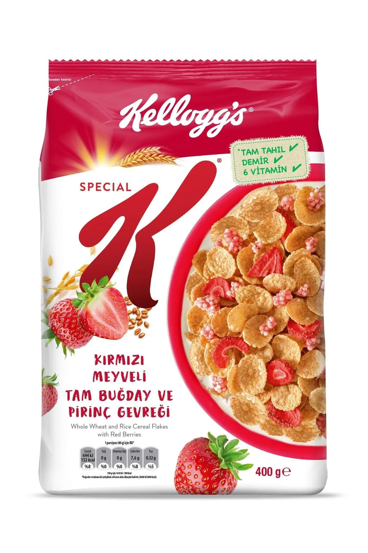 Kellogg's Special K Kırmızı Meyveli Tam Buğday Ve Pirinç Gevreği 400 Gr