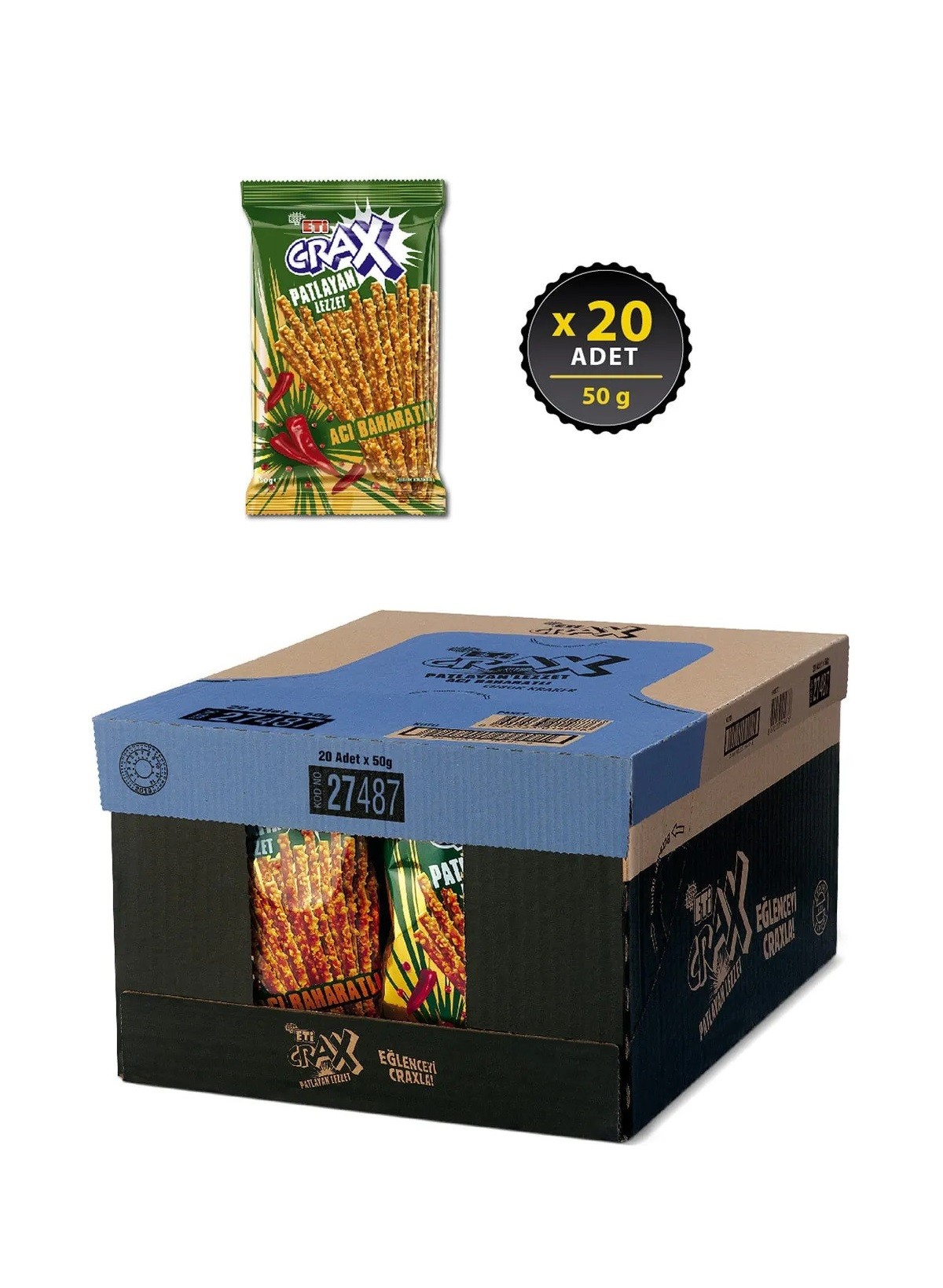 Eti Crax Patlayan Lezzet Acı Baharatlı Çubuk Kraker 50 Gr 20 Paket