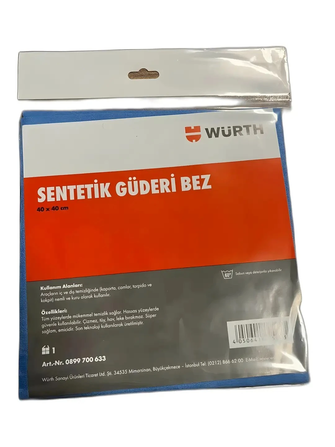 Würth Araç Yıkama Bezi 40x40 Cm Sentetik Güderi Bez Mavi 170 gr 1 Adet