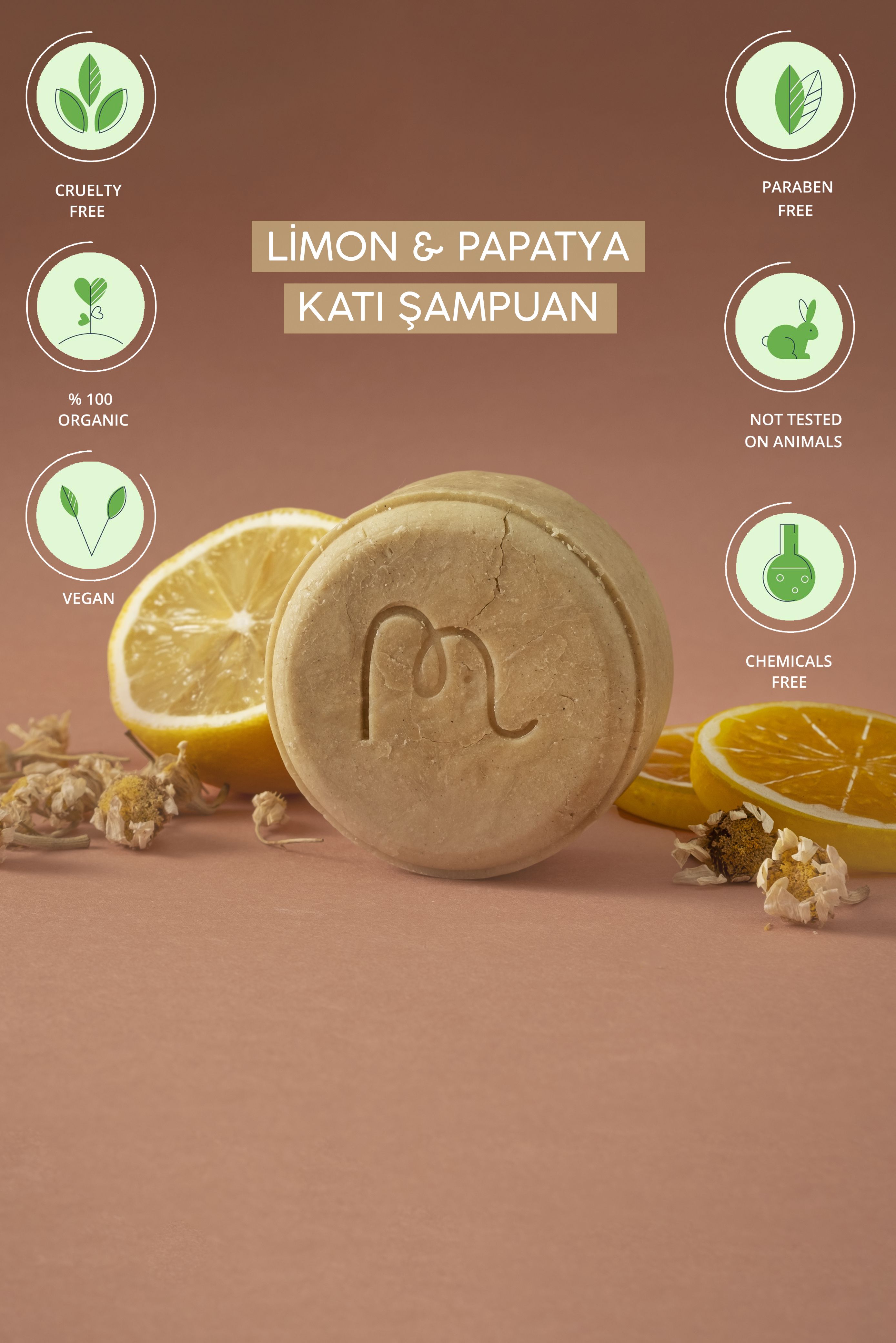 Limon & Papatya & Kantaron Yağı Doğal Katı Şampuan 