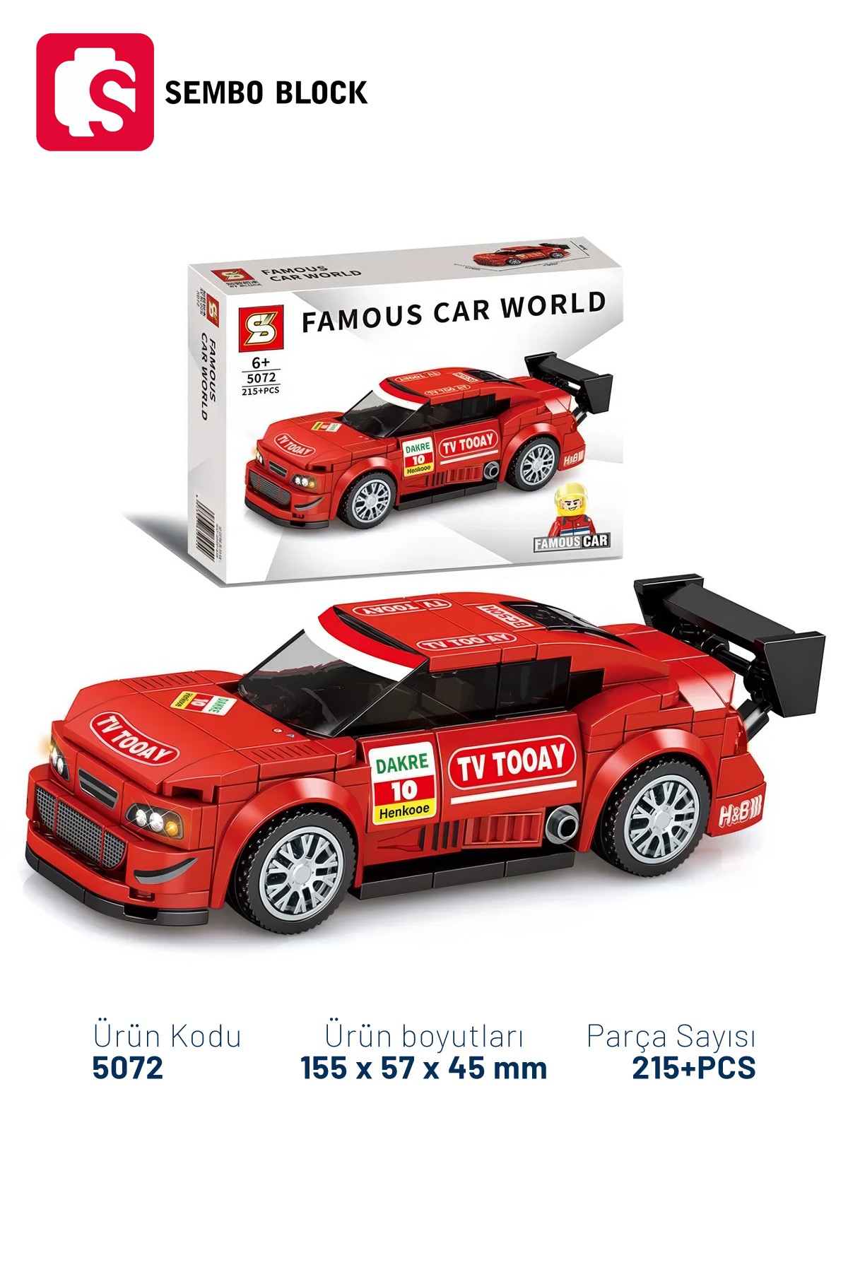 Famous Car Kırmızı Yarış arabası 196 Parça yapı blokları Lego ile uyumlu (5072)