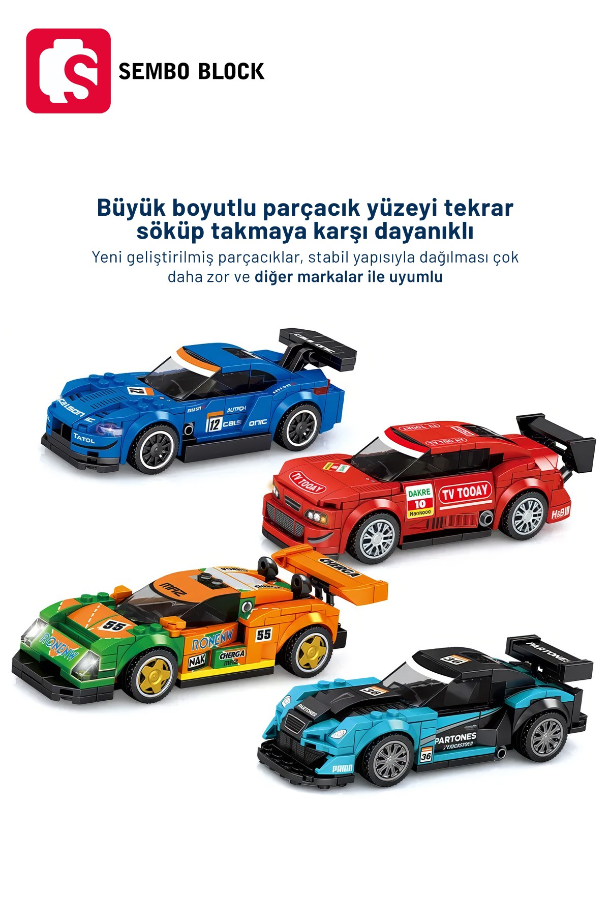 Famous Car Mavi Yarış arabası 196 Parça yapı blokları Lego ile uyumlu (5071)