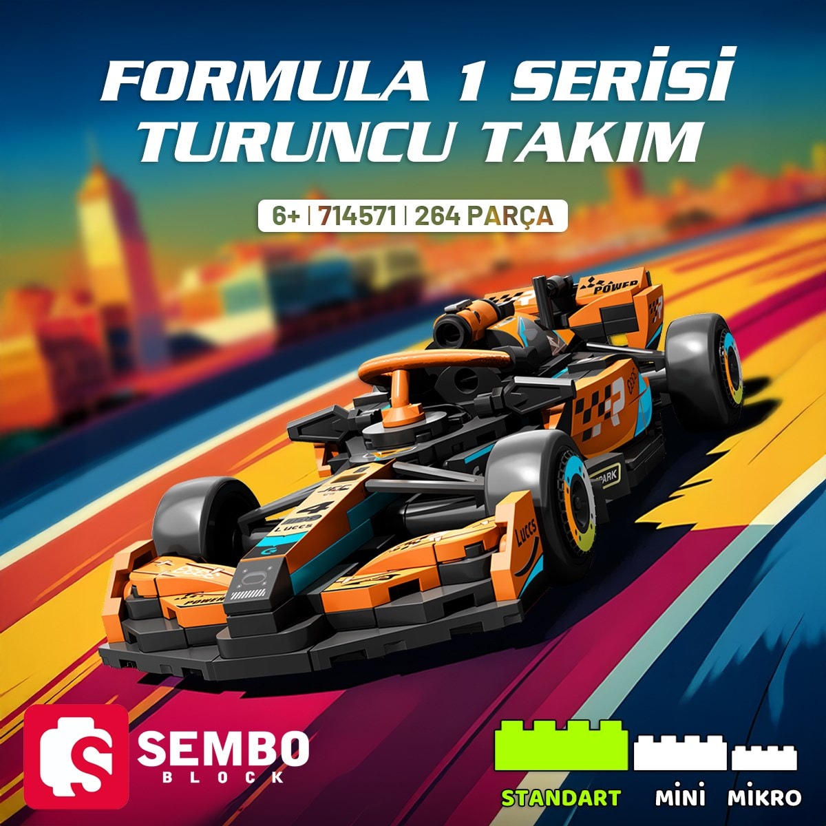 Sembo Block Formula 1 Serisi Turuncu Takım Yapı Bloğu Seti – 264 Parça