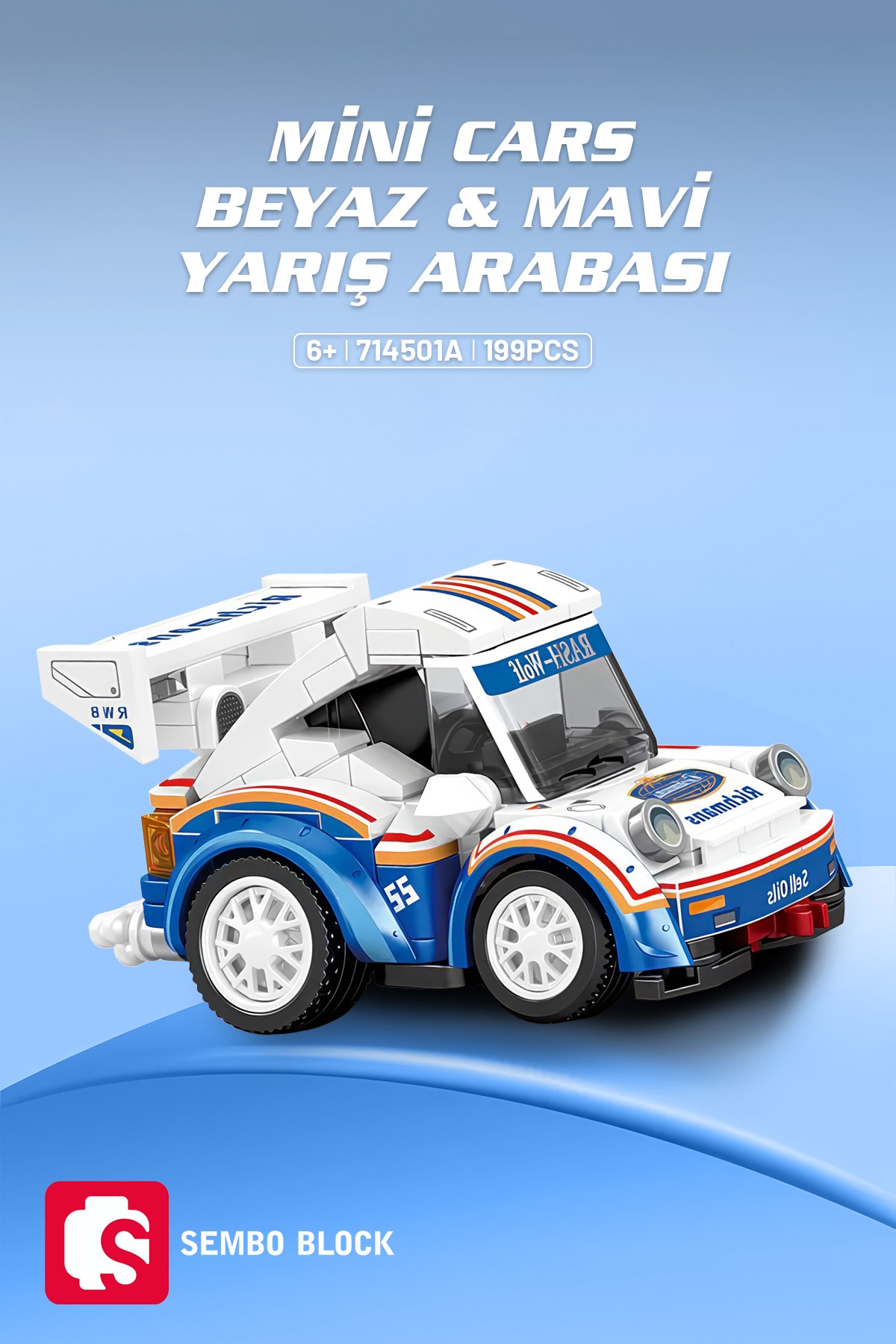 Mini Cars Beyaz&Mavi yarış arabası 197 Parça yapı blokları Lego ile uyumlu (714501A)