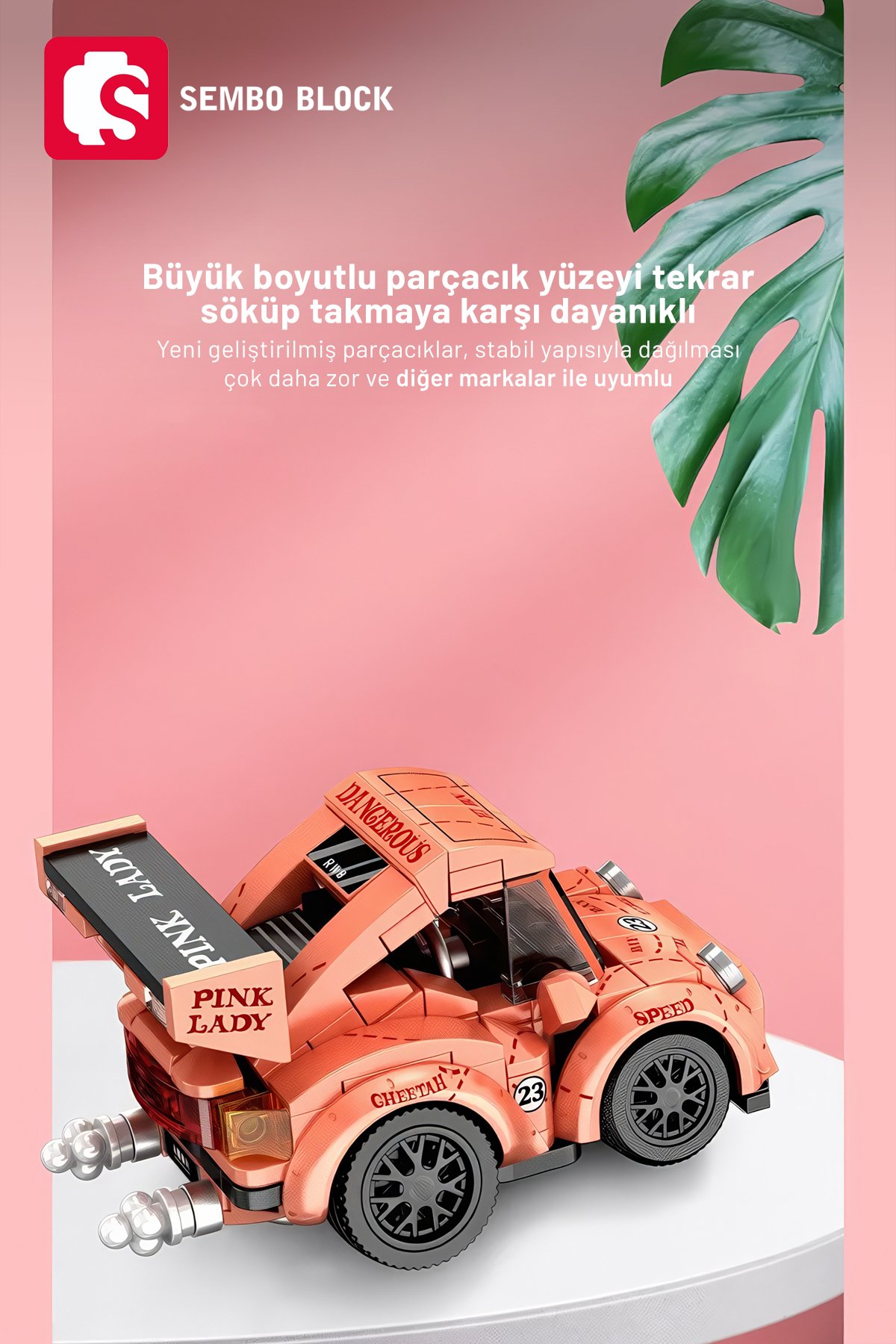 Mini Cars Pembe yarış arabası 197 Parça yapı blokları Lego ile uyumlu (714500A)