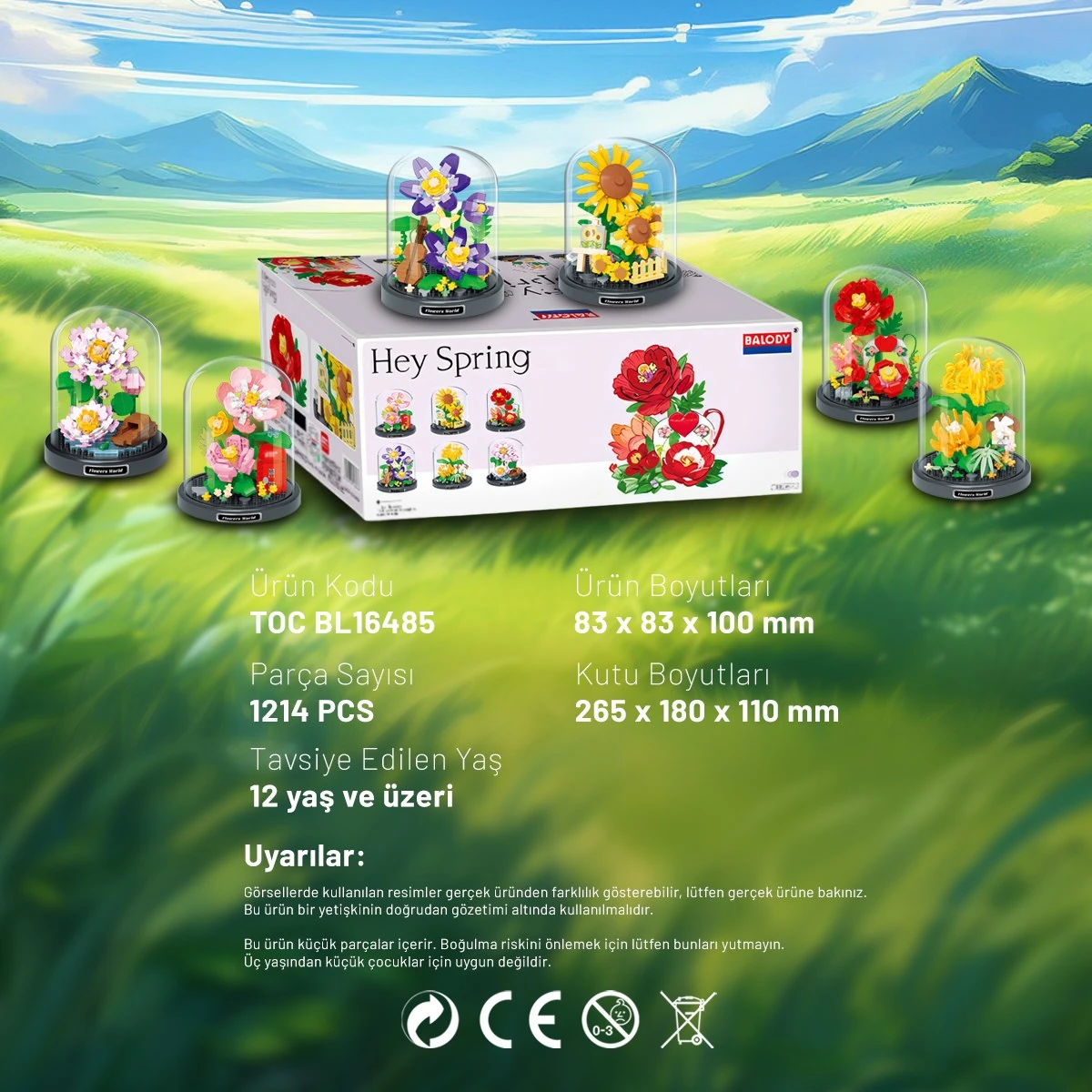 Balody 6'lı Fanuslu Mini Çiçek Serisi Yapı Bloğu Seti – 1214 Parça