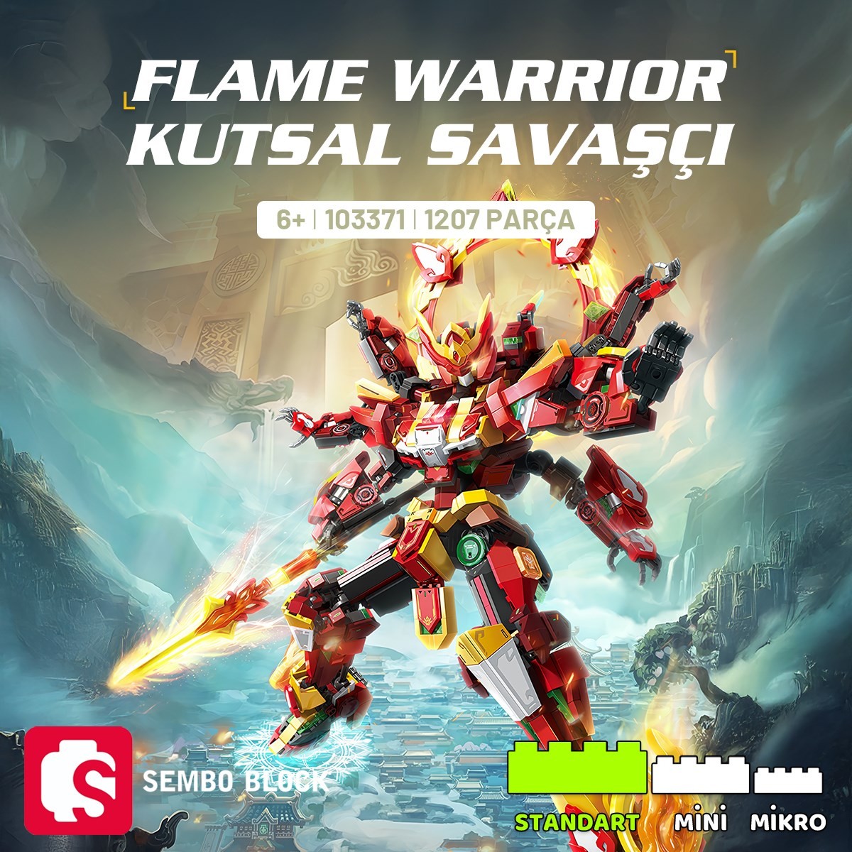 Sembo Block Flame Warrior Kutsal Savaşçı Yapı Bloğu Seti 1207 Parça