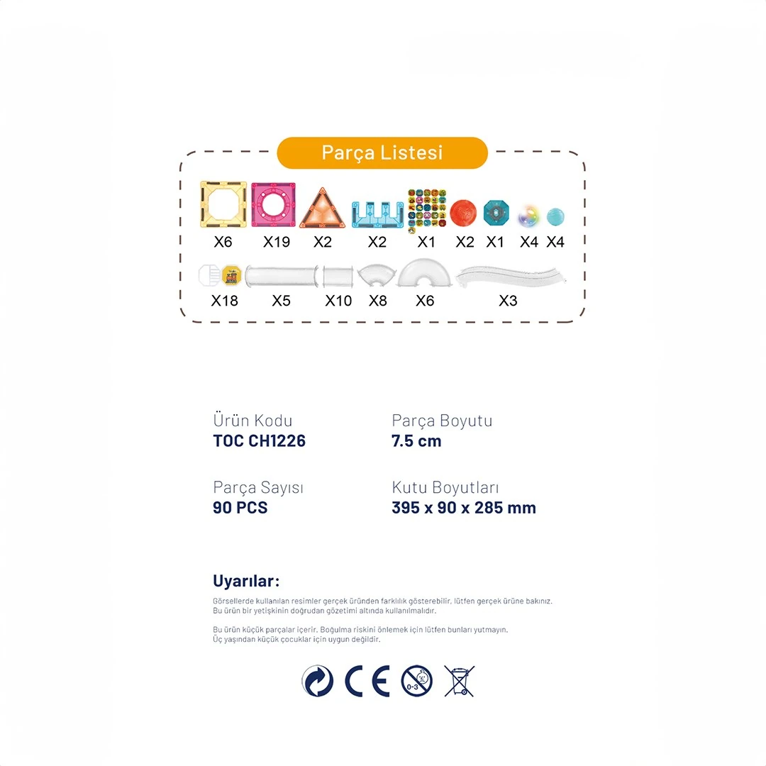 Touchie Co. Işıklı Manyetik mıknatıslı marble run  90 Parça